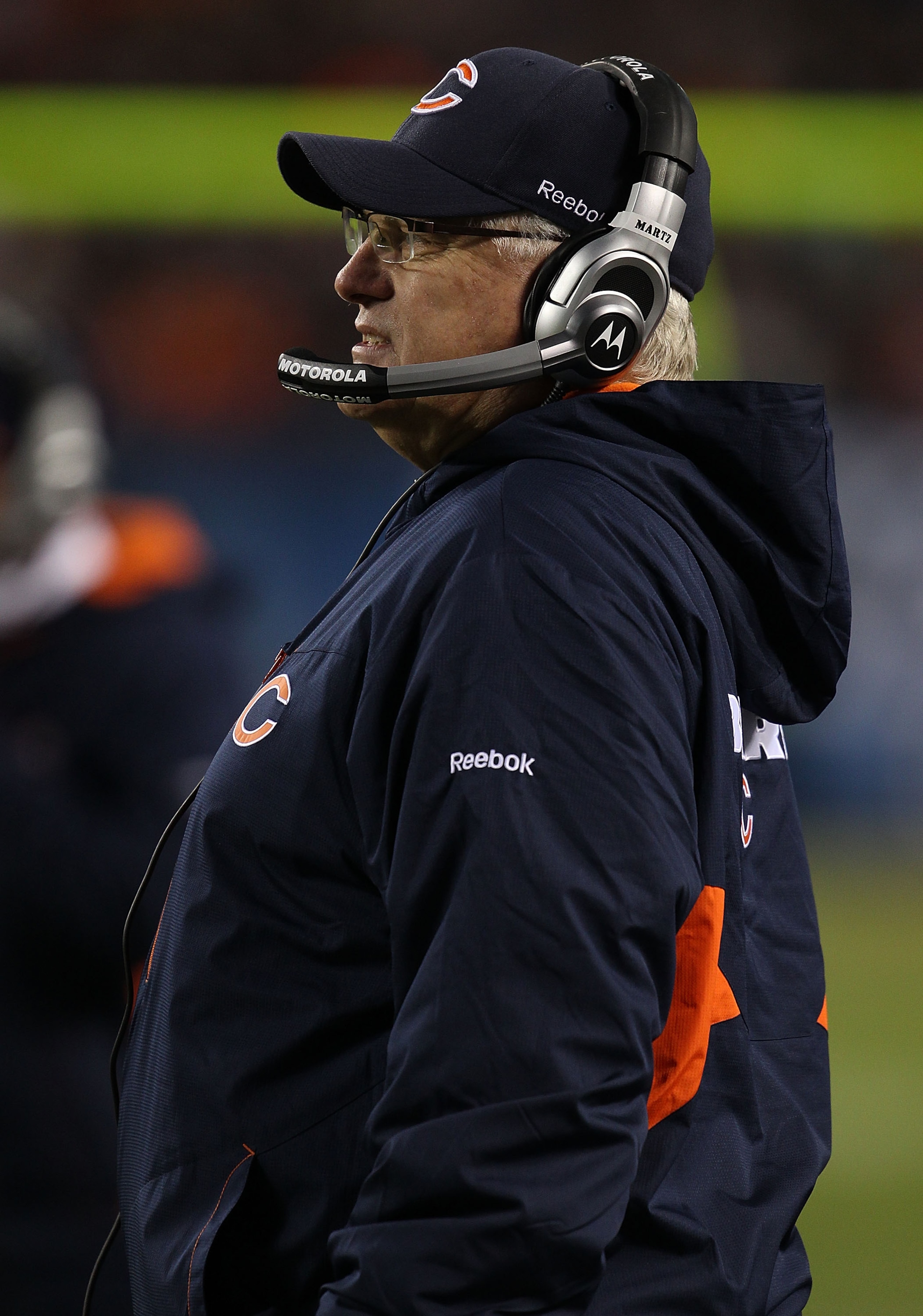 CHICAGO - NOVEMBER 28: Offensive coordinator Mike Martz of the Chicago Bears watches as the Bears take on the Philadelphia Eagles at Soldier Field on November 28, 2010 in Chicago, Illinois. The Bears defeated the Eagles 31-26. (Photo by Jonathan Daniel/Ge