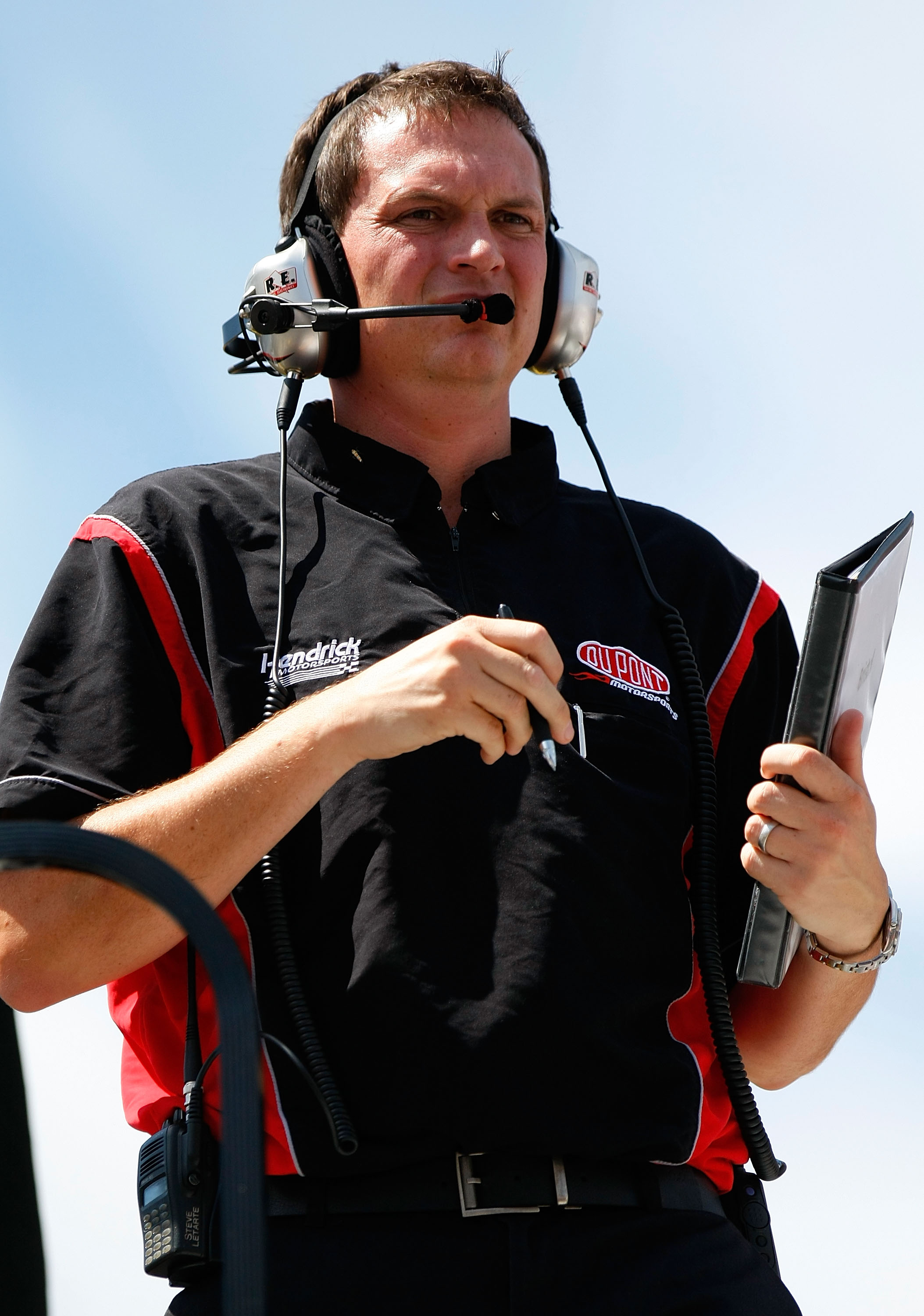 BRISTOL, TN - AUGUST 20: Steve Letarte, crew chief for the #24 DuPont Chevrolet, watches from atop the team hauler during practice for the NASCAR Sprint Cup Series IRWIN Tools Night Race at Bristol Motor Speedway on August 20, 2010 in Bristol, Tennessee.
