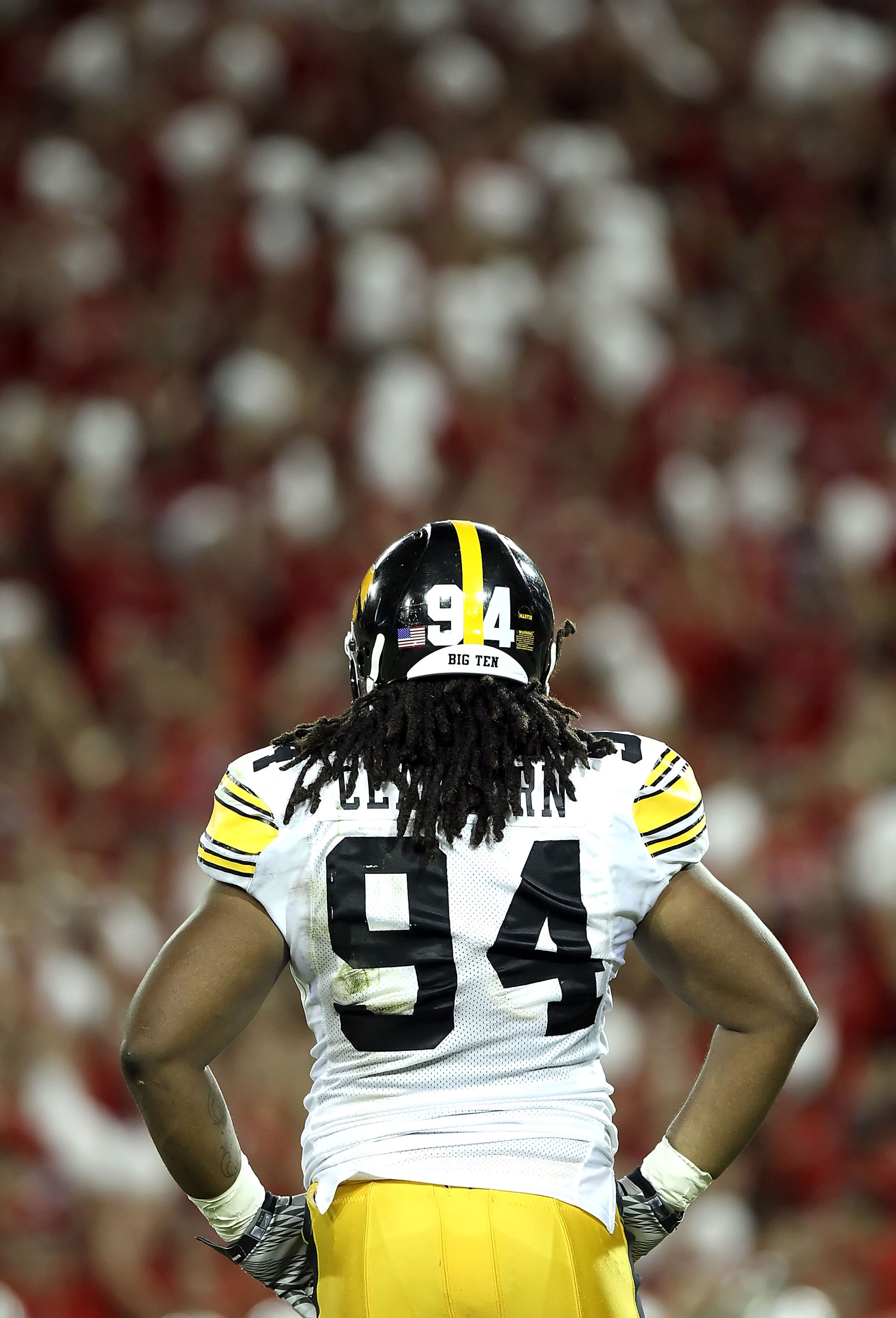 TUCSON, AZ - SEPTEMBER 18:  Defensive end Adrian Clayborn #94 of the Iowa Hawkeyes in action during the college football game against the Arizona Wildcats at Arizona Stadium on September 18, 2010 in Tucson, Arizona. The Wildcats defeated the Hawkeyes 34-2