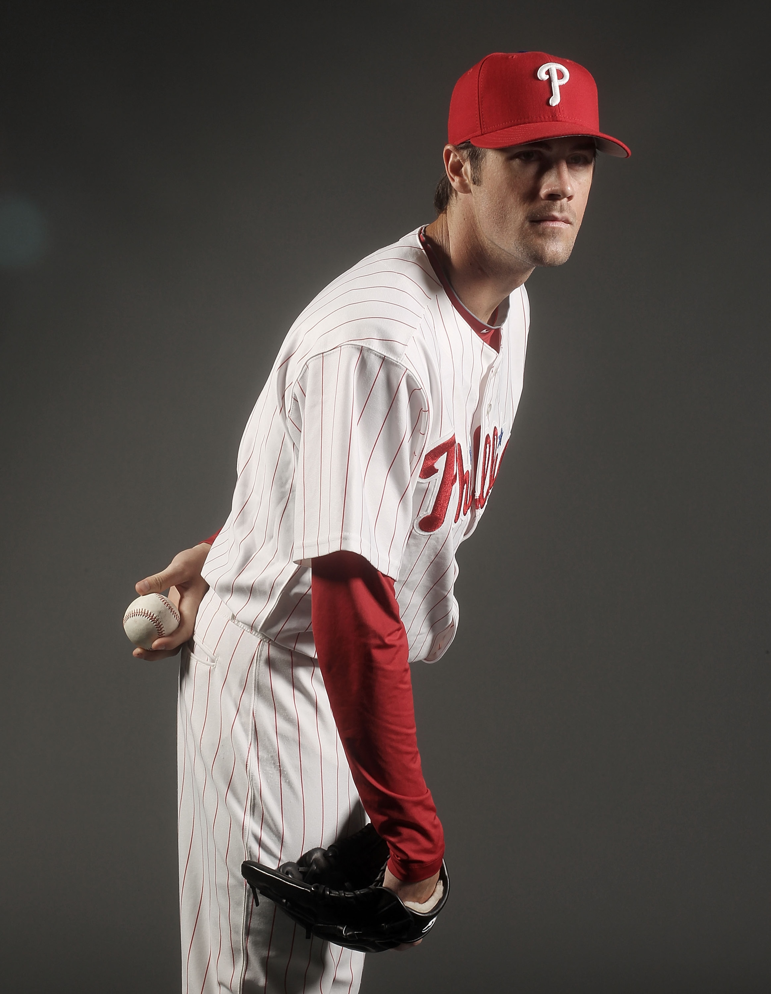 CLEARWATER, FL - FEBRUARY 24:  (EDITOR'S NOTE: IMAGE HAS BEEN DIGITALLY DESATURATED) Cole Hamels #35 of the Philadelphia Phillies poses for a photo during Spring Training Media Photo Day at Bright House Networks Field on February 24, 2010 in Clearwater, F