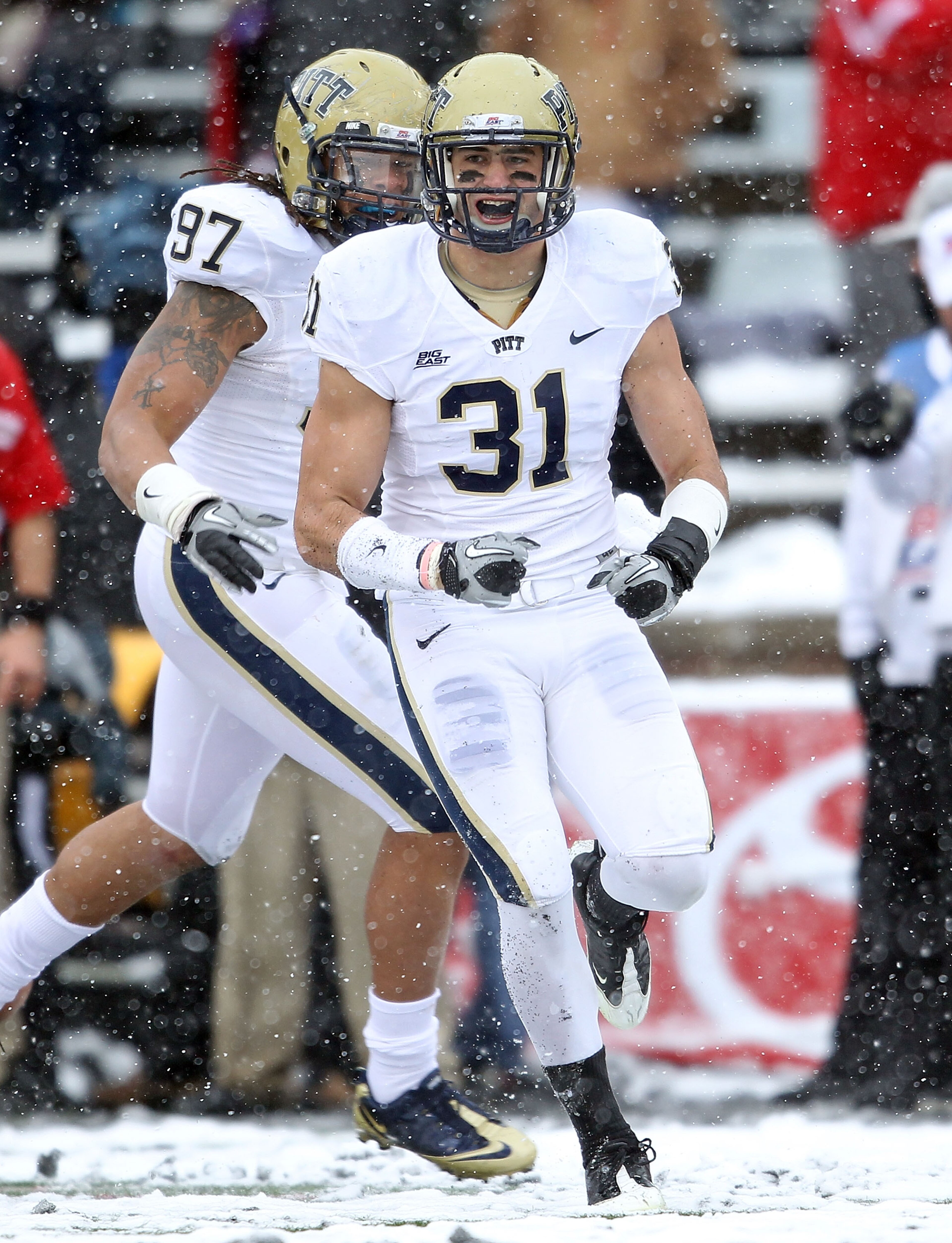 CINCINNATI, OH - DECEMBER 04:  Dom Decicco #31 of the Pittsburgh Panthers celebrates after intercepting a pass during the Big East Conference game against the Cincinnati Bearcats at Nippert Stadium on December 4, 2010 in Cincinnati, Ohio.  Pittsburgh won