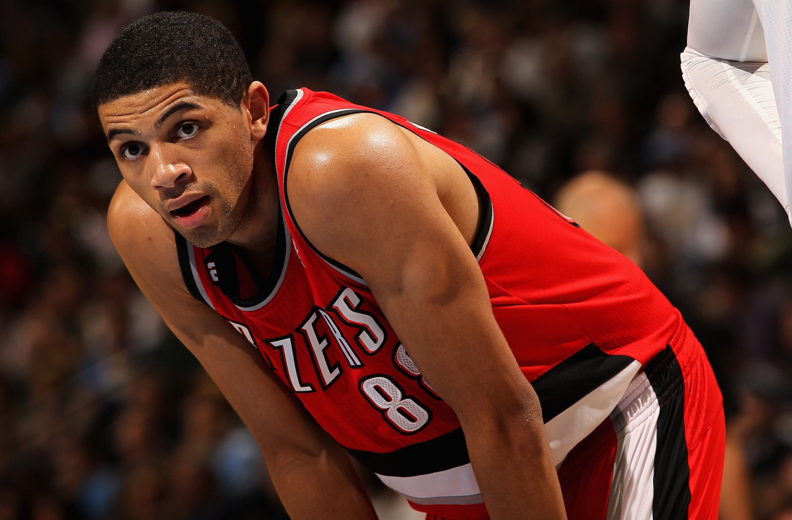 DENVER - DECEMBER 28: Nicolas Batum #88 of the Portland Trail Blazers awaits a free throw against the Denver Nuggets at Pepsi Center on December 28, 2010 in Denver, Colorado. The Nuggets defeated the Blazers 95-77. NOTE TO USER: User expressly acknowledg DENVER - DECEMBER 28: Nicolas Batum #88 of the Portland Trail Blazers awaits a free throw against the Denver Nuggets at Pepsi Center on December 28, 2010 in Denver, Colorado. The Nuggets defeated the Blazers 95-77. NOTE TO USER: User expressly acknowledg