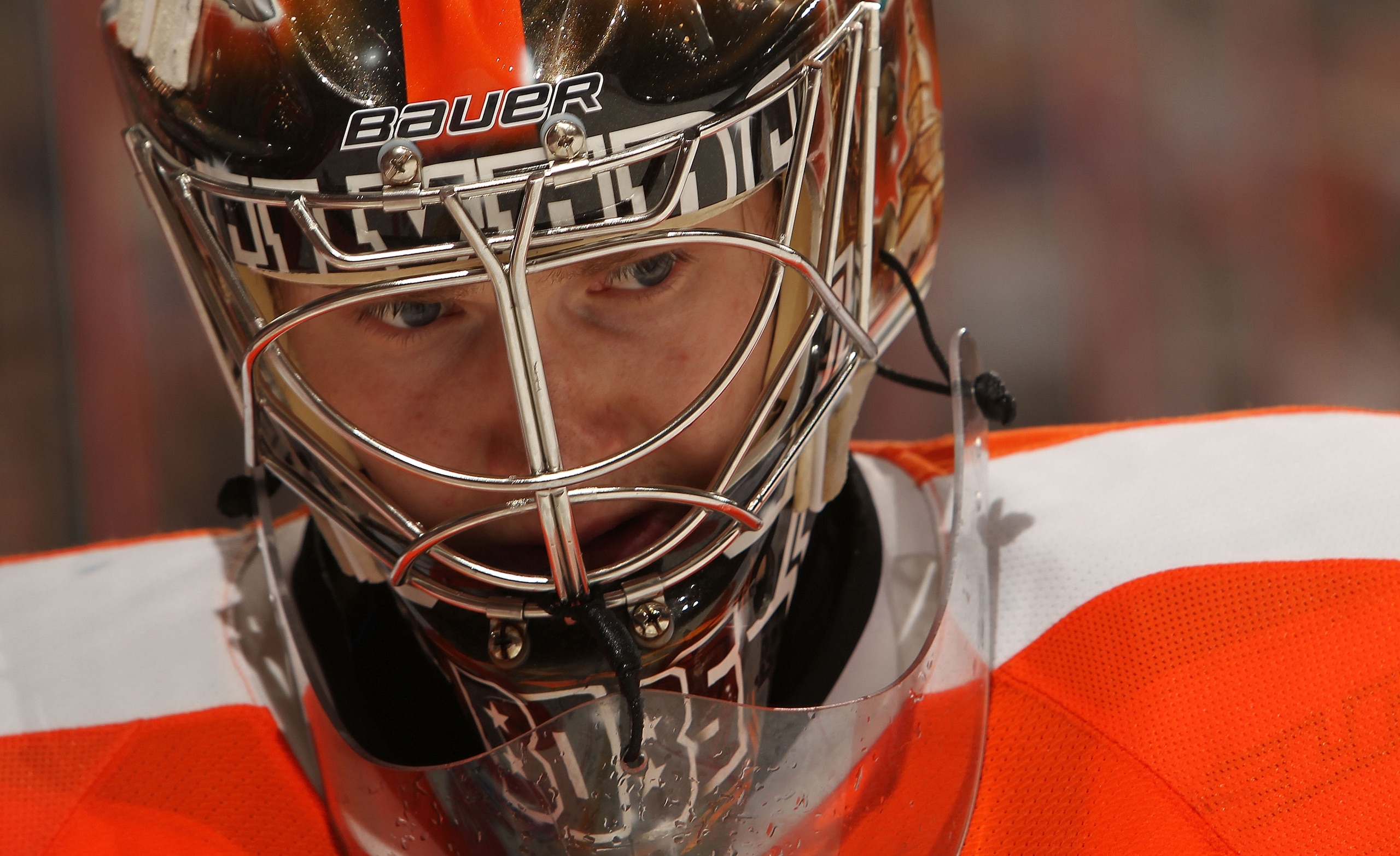 PHILADELPHIA, PA - DECEMBER 01: Sergei Bobrovsky #35 of the Philadelphia Flyers looks on against the Boston Bruins at the Wells Fargo Center on December 1, 2010 in Philadelphia, Pennsylvania.  (Photo by Nick Laham/Getty Images)