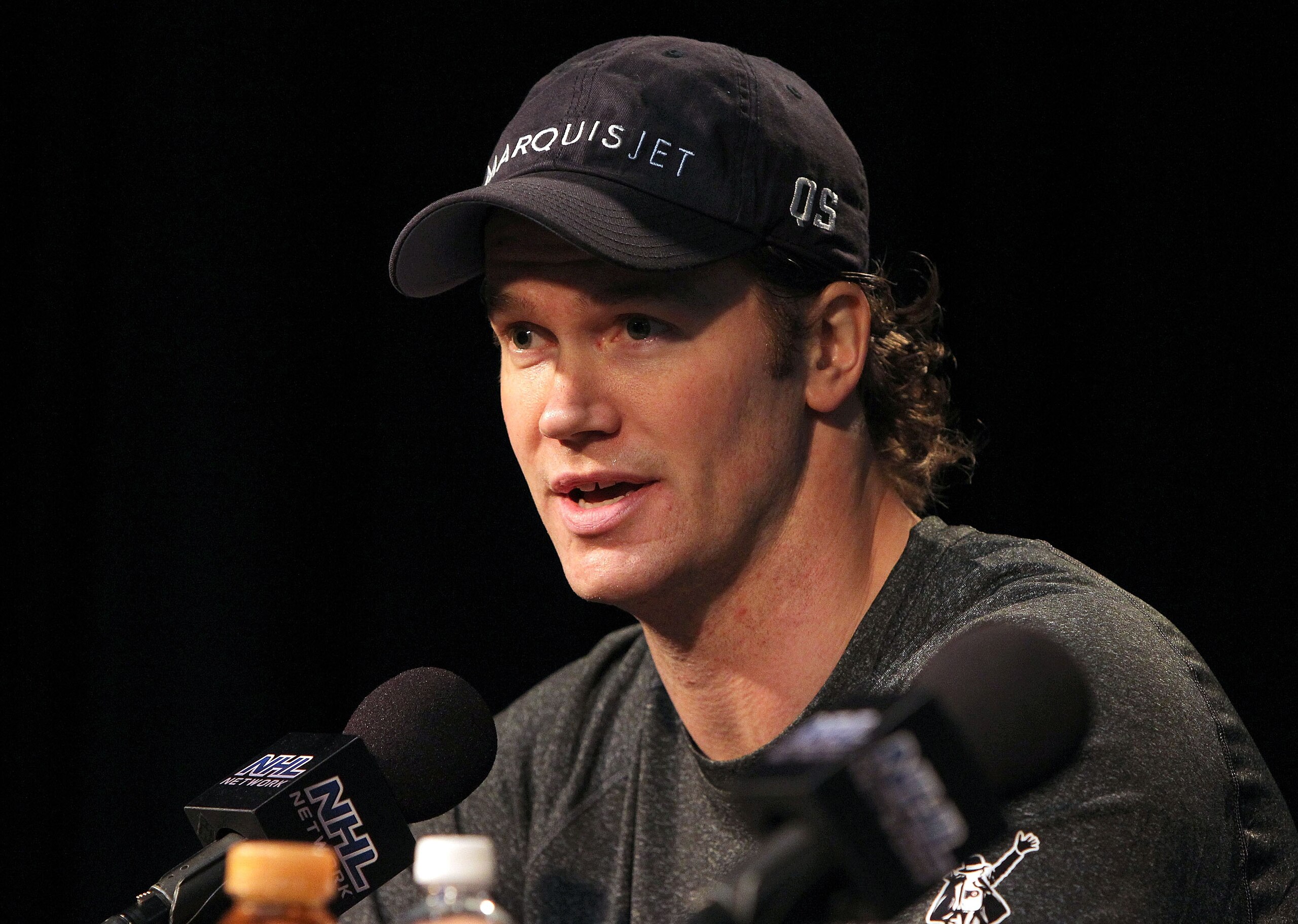PHILADELPHIA - JUNE 8: Chris Pronger #20 of the Philadelphia Flyers speaks to the press during media availability for the 2010 NHL Stanley Cup Final at Wachovia Center on June 8, 2010 in Philadelphia, Pennsylvania.  (Photo by Andre Ringuette/Getty Images)