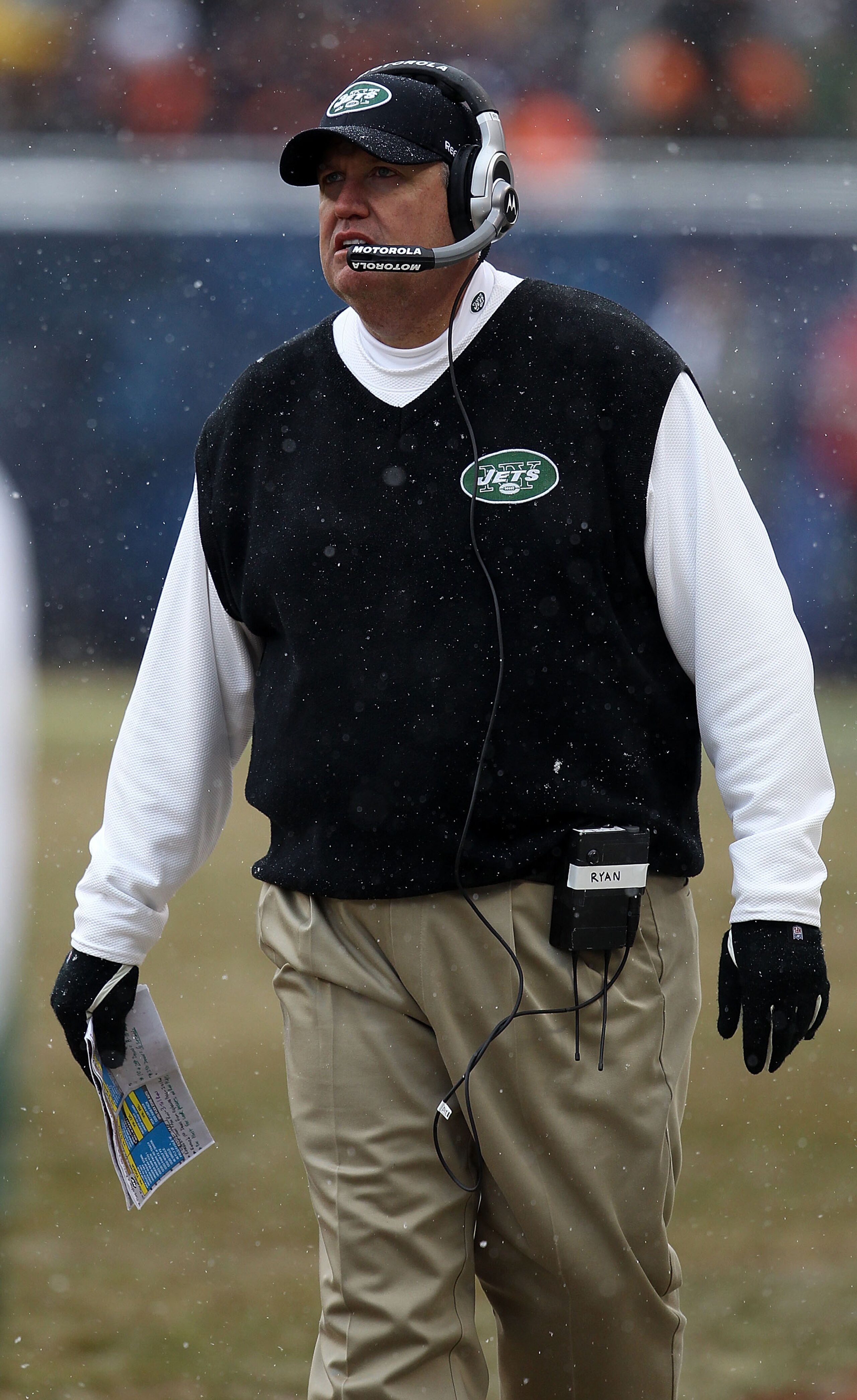CHICAGO, IL - DECEMBER 26: Head coach Rex Ryan of the New York Jets watches as his team takes on the Chicago Bears at Soldier Field on December 26, 2010 in Chicago, Illinois. The Bears defeated the Jets 38-34. (Photo by Jonathan Daniel/Getty Images)