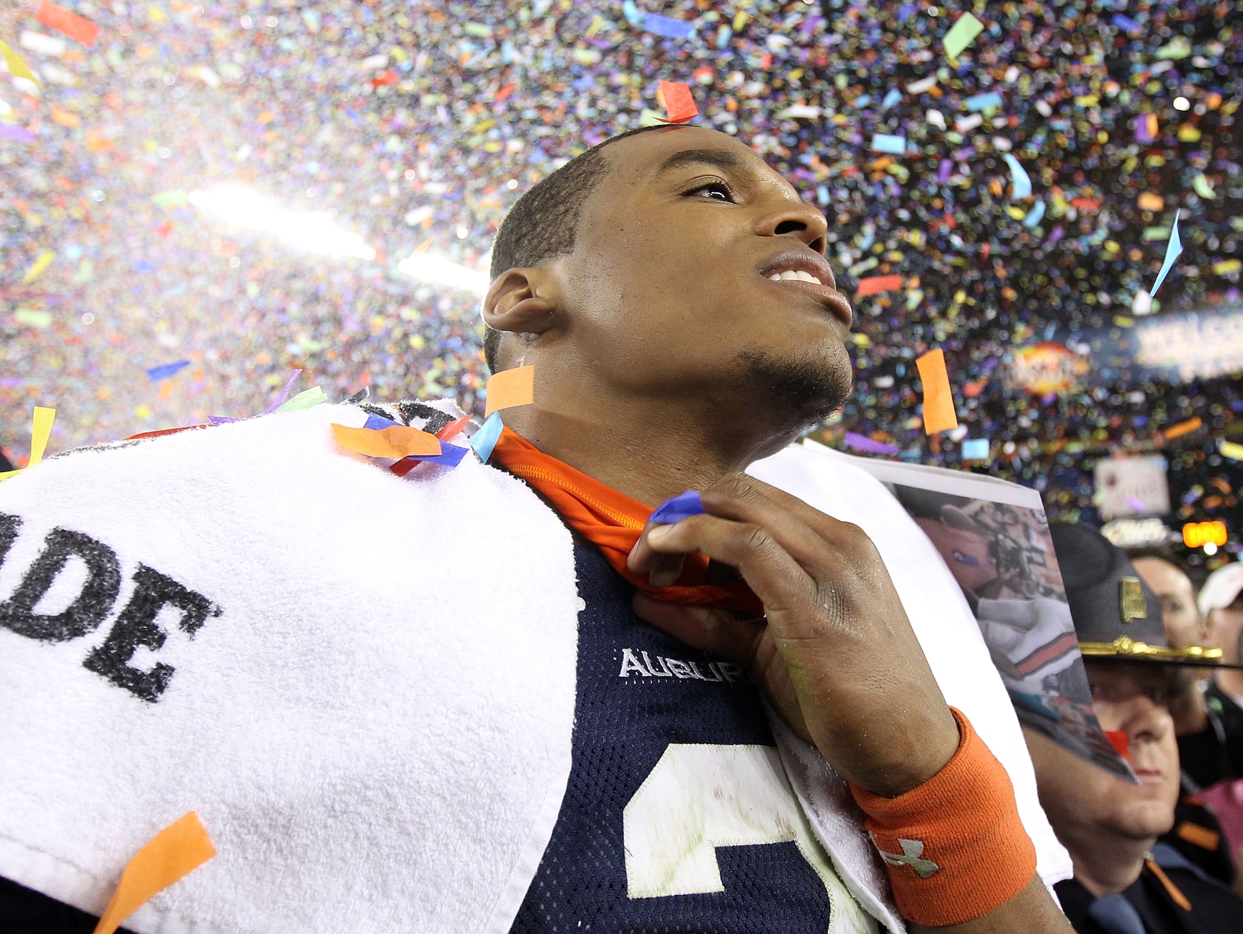 GLENDALE, AZ - JANUARY 10: Quarterback Cameron Newton #2 of the Auburn Tigers celebrates the Tigers 22-19 victory against the Oregon Ducks in the Tostitos BCS National Championship Game at University of Phoenix Stadium on January 10, 2011 in Glendale, Ar GLENDALE, AZ - JANUARY 10: Quarterback Cameron Newton #2 of the Auburn Tigers celebrates the Tigers 22-19 victory against the Oregon Ducks in the Tostitos BCS National Championship Game at University of Phoenix Stadium on January 10, 2011 in Glendale, Ar
