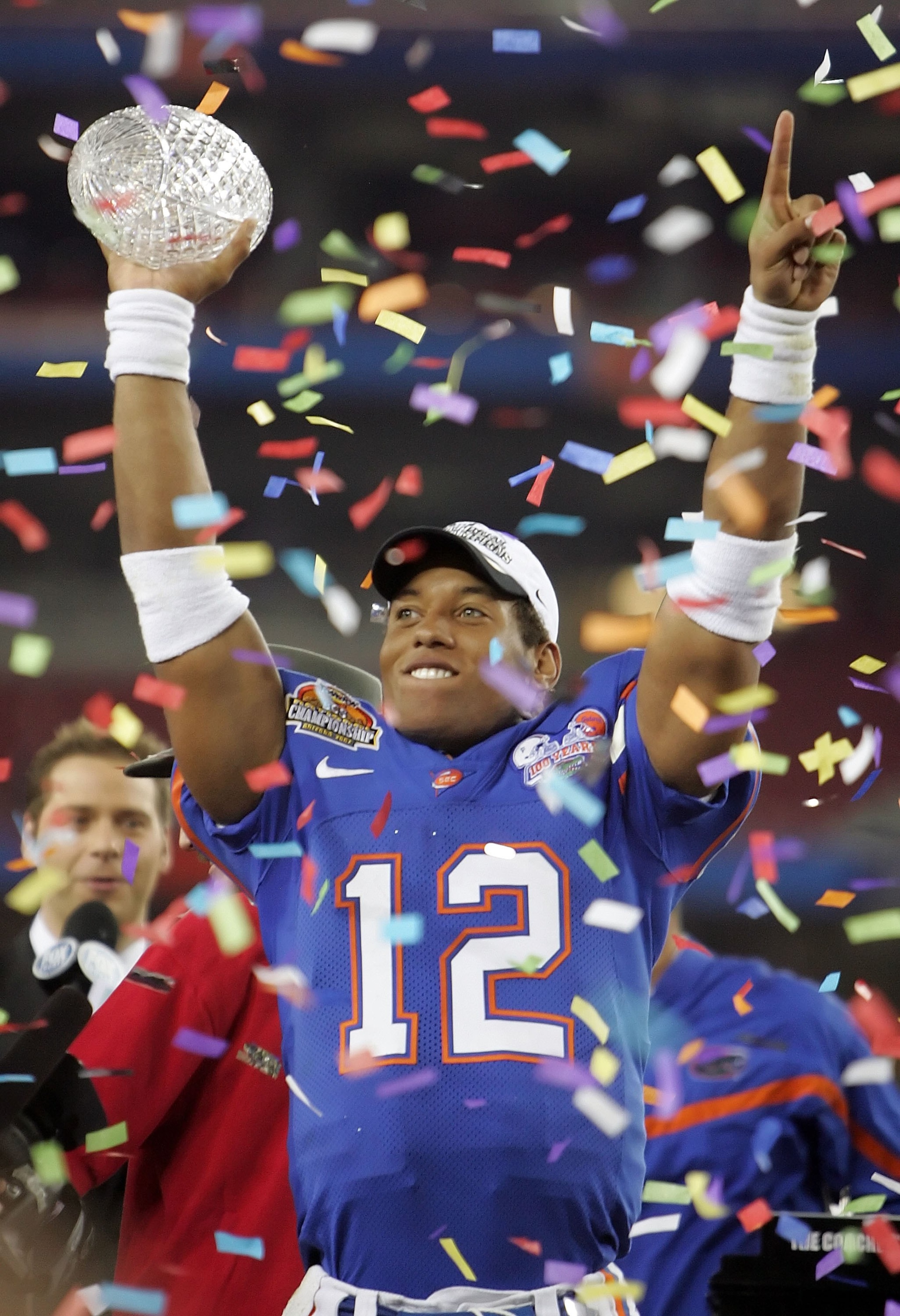 GLENDALE, AZ - JANUARY 08:  Quarterback Chris Leak #12 of the Florida Gators celebrates after defeating the Ohio State Buckeyes after the 2007 Tostitos BCS National Championship Game at the University of Phoenix Stadium on January 8, 2007 in Glendale, Ari