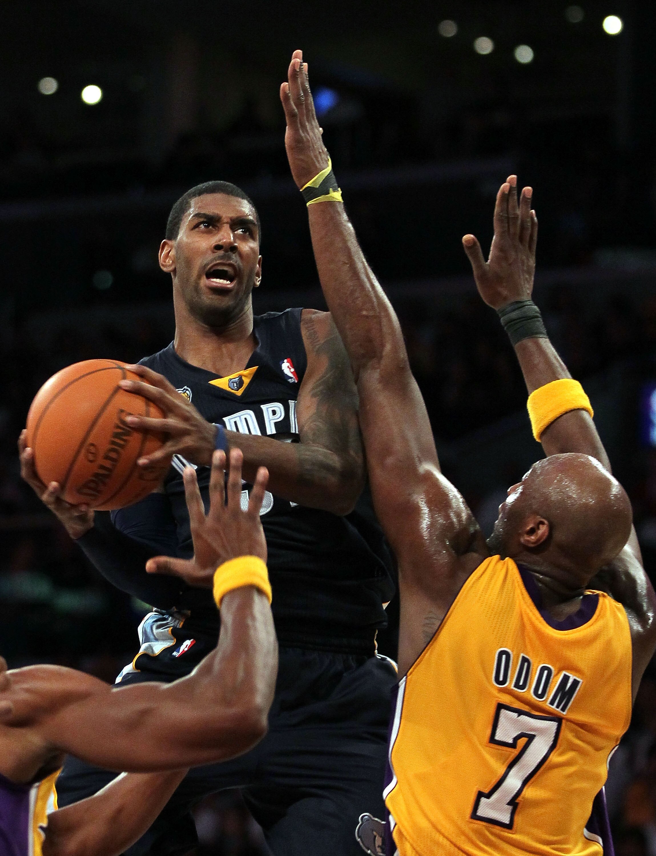 LOS ANGELES, CA - NOVEMBER 02: O.J. Mayo #32 of the Memphis Grizzlies attempts a lay up against the Los Angeles Lakers during the game at Staples Center on November 2, 2010 in Los Angeles, California. The Lakers defeated the Grizzlies 124-105. NOTE TO US