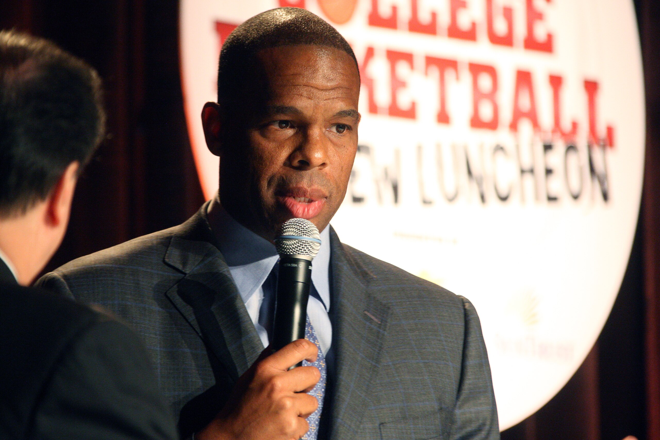 ATLANTA - NOVEMBER 1: ESPN College Basketball Analyst Hubert Davis is interviewed during the Atlanta Tipoff Club Luncheon on November 1, 2010 in Atlanta, Georgia. (Photo by Scott Cunningham/Getty Images for Atlanta Tipoff Club)