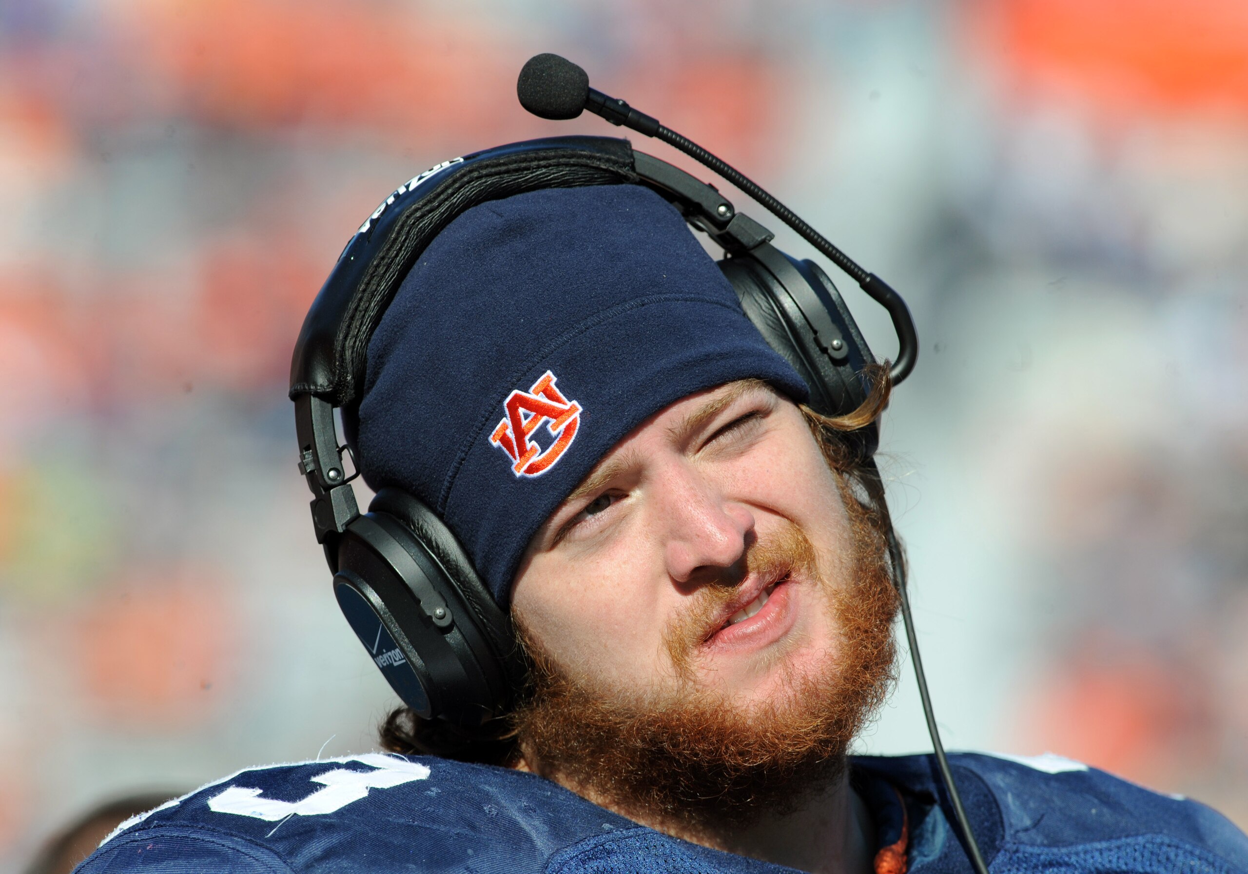 AUBURN, AL - NOVEMBER 6:  Offensive lineman Lee Ziemba #73 of the Auburn Tigers checks the scoreboard during play against the Chattanooga Mocs November 6, 2010 at Jordan-Hare Stadium in Auburn, Alabama.  (Photo by Al Messerschmidt/Getty Images)