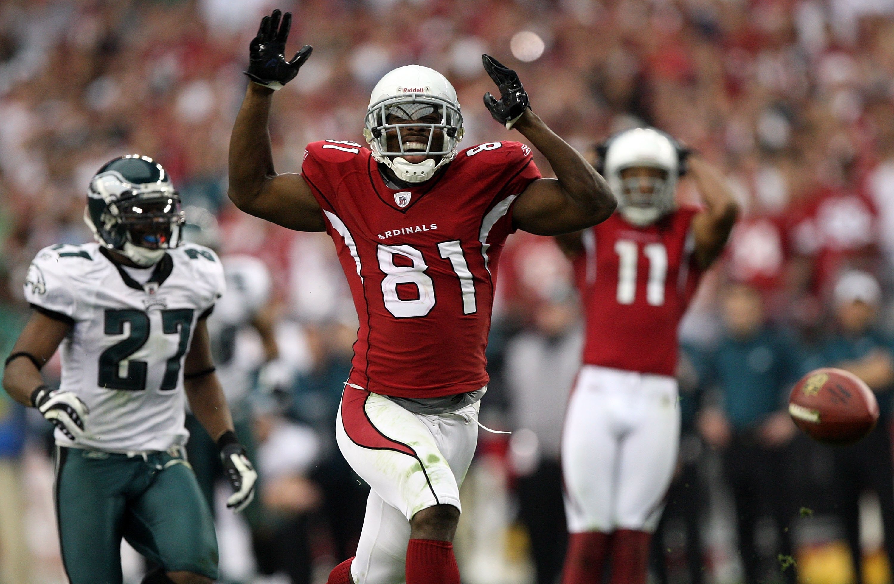 GLENDALE, AZ - JANUARY 18:  Wide receiver Anquan Boldin #81 of the Arizona Cardinals reacts after a pass is out of his reach in the second half against the Philadelphia Eagles during the NFC championship game on January 18, 2009 at University of Phoenix S