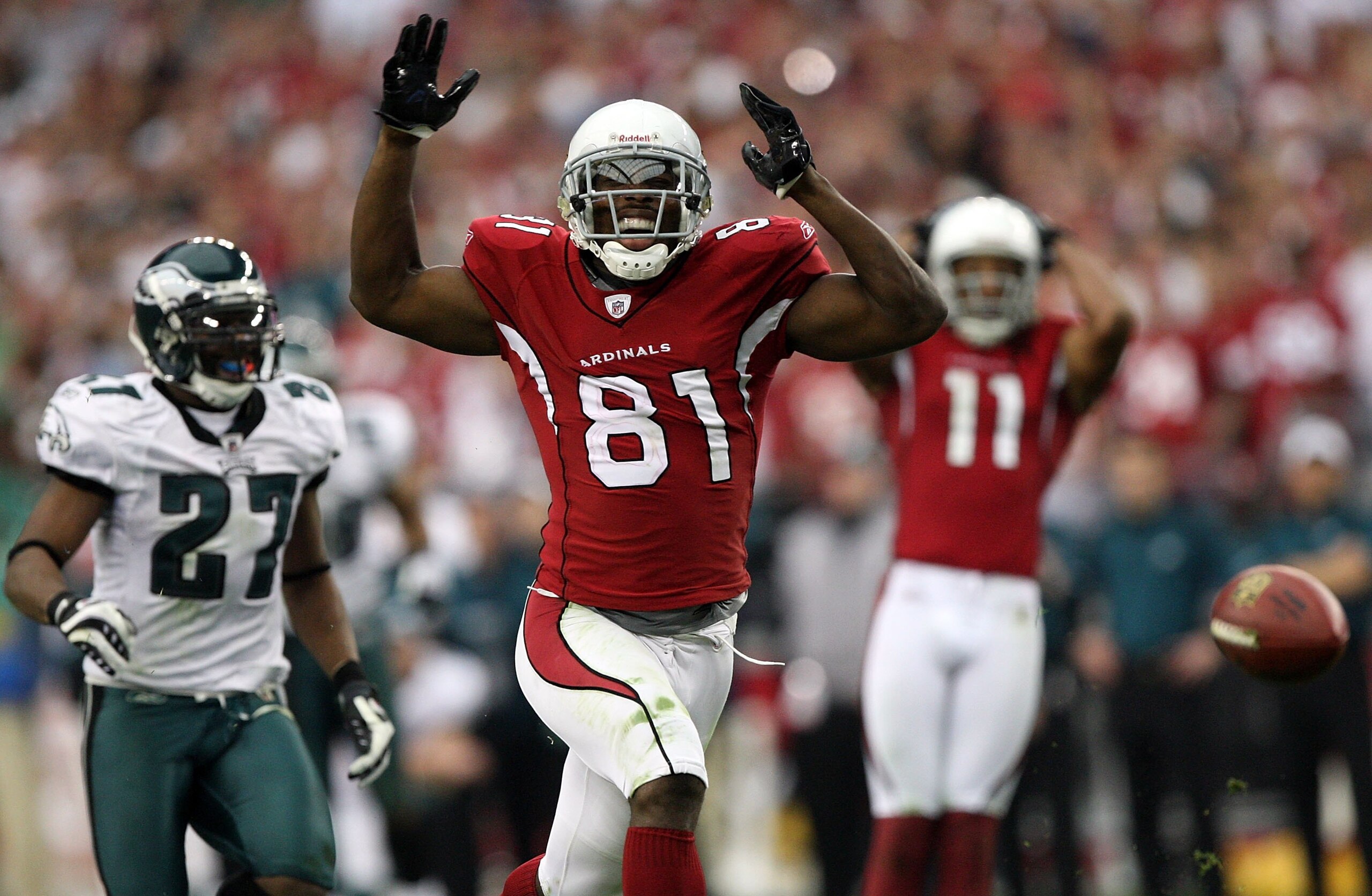 GLENDALE, AZ - JANUARY 18:  Wide receiver Anquan Boldin #81 of the Arizona Cardinals reacts after a pass is out of his reach in the second half against the Philadelphia Eagles during the NFC championship game on January 18, 2009 at University of Phoenix S