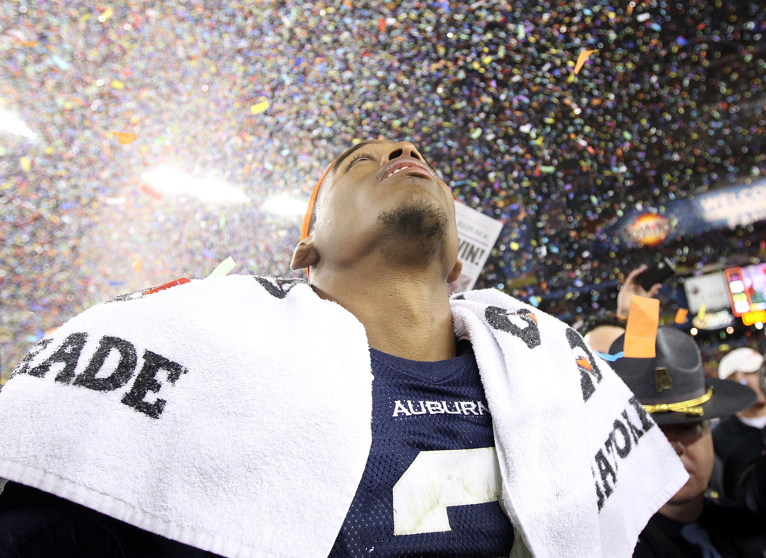 GLENDALE, AZ - JANUARY 10: Quarterback Cameron Newton #2 of the Auburn Tigers celebrates the Tigers 22-19 victory against the Oregon Ducks in the Tostitos BCS National Championship Game at University of Phoenix Stadium on January 10, 2011 in Glendale, Ar GLENDALE, AZ - JANUARY 10: Quarterback Cameron Newton #2 of the Auburn Tigers celebrates the Tigers 22-19 victory against the Oregon Ducks in the Tostitos BCS National Championship Game at University of Phoenix Stadium on January 10, 2011 in Glendale, Ar