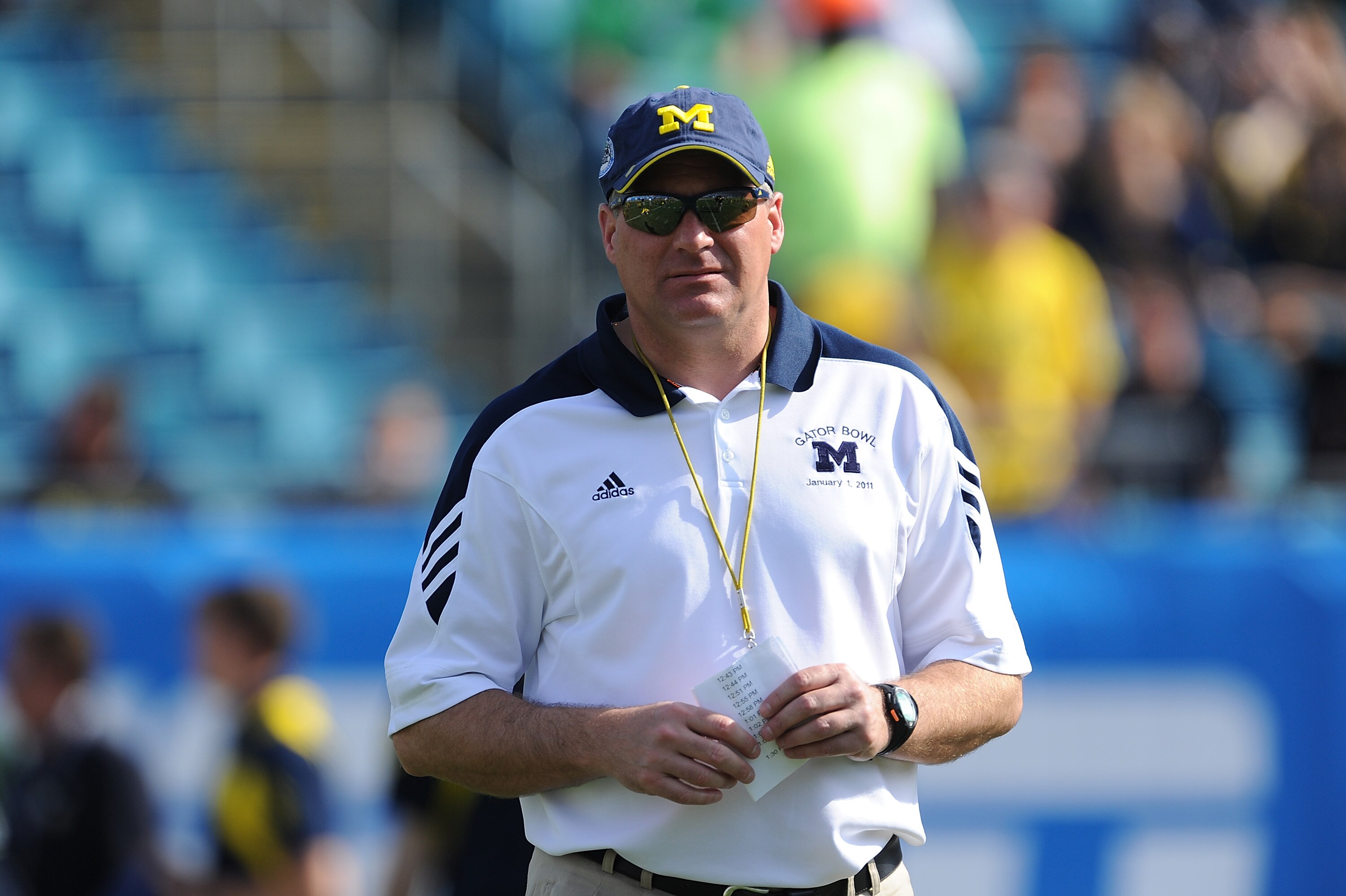 JACKSONVILLE, FL - JANUARY 01:  Head Coach Rich Rodriguez of the University of Michigan Wolverines during the Gator Bowl at EverBank Field on January 1, 2011 in Jacksonville, Florida  (Photo by Rick Dole/Getty Images)