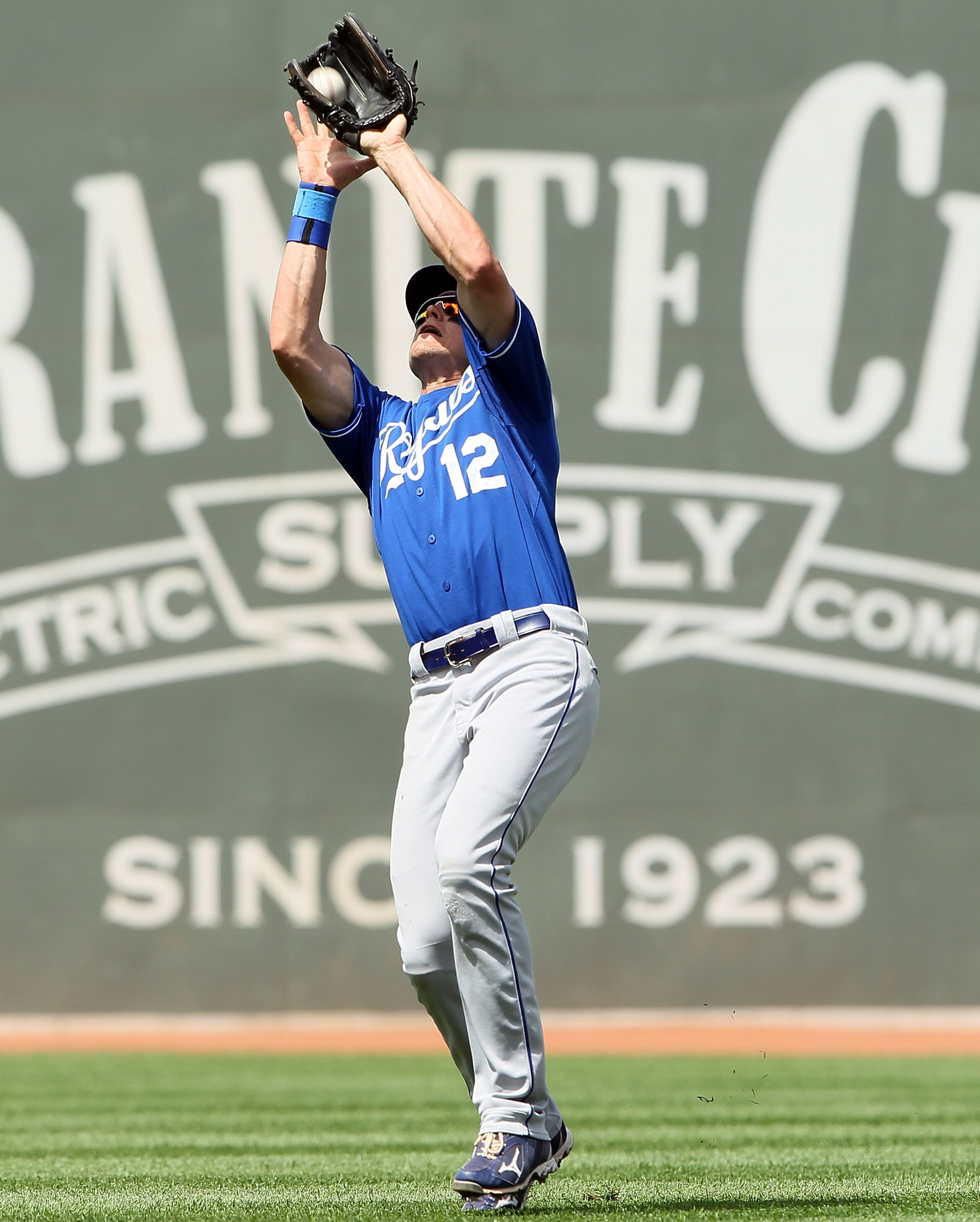 BOSTON - MAY 30: Mitch Maier #12 of the Kansas City Royals makes the catch for the out against the Boston Red Sox on May 30, 2010 at Fenway Park in Boston, Massachusetts. (Photo by Elsa/Getty Images) BOSTON - MAY 30: Mitch Maier #12 of the Kansas City Royals makes the catch for the out against the Boston Red Sox on May 30, 2010 at Fenway Park in Boston, Massachusetts. (Photo by Elsa/Getty Images)