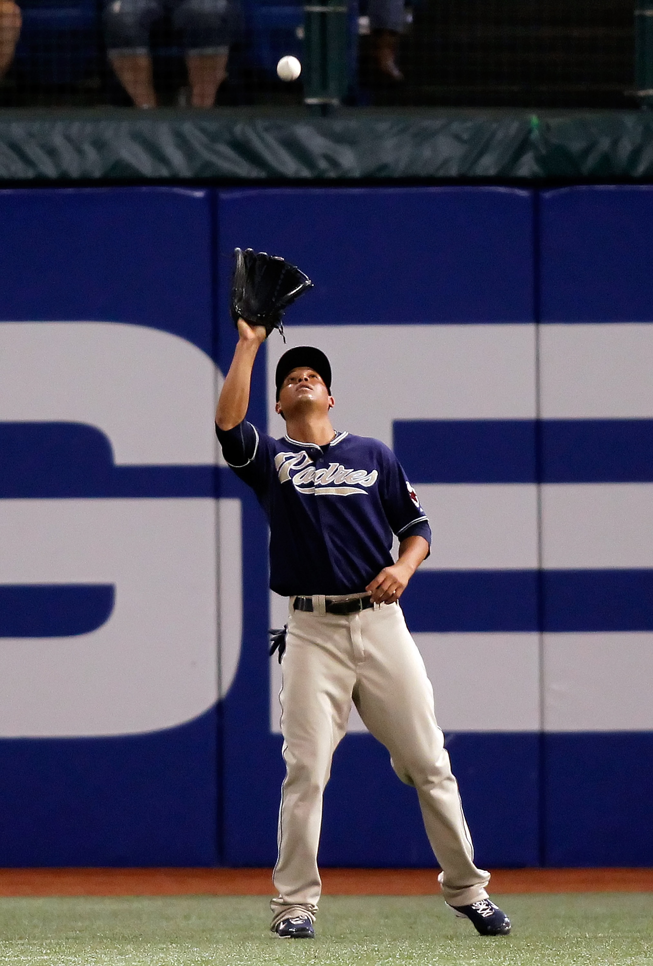 ST. PETERSBURG - JUNE 22: Outfielder Will Venable #25 of the San Diego Padres catches a fly ball against the Tampa Bay Rays during the game at Tropicana Field on June 22, 2010 in St. Petersburg, Florida. (Photo by J. Meric/Getty Images) ST. PETERSBURG - JUNE 22: Outfielder Will Venable #25 of the San Diego Padres catches a fly ball against the Tampa Bay Rays during the game at Tropicana Field on June 22, 2010 in St. Petersburg, Florida. (Photo by J. Meric/Getty Images)