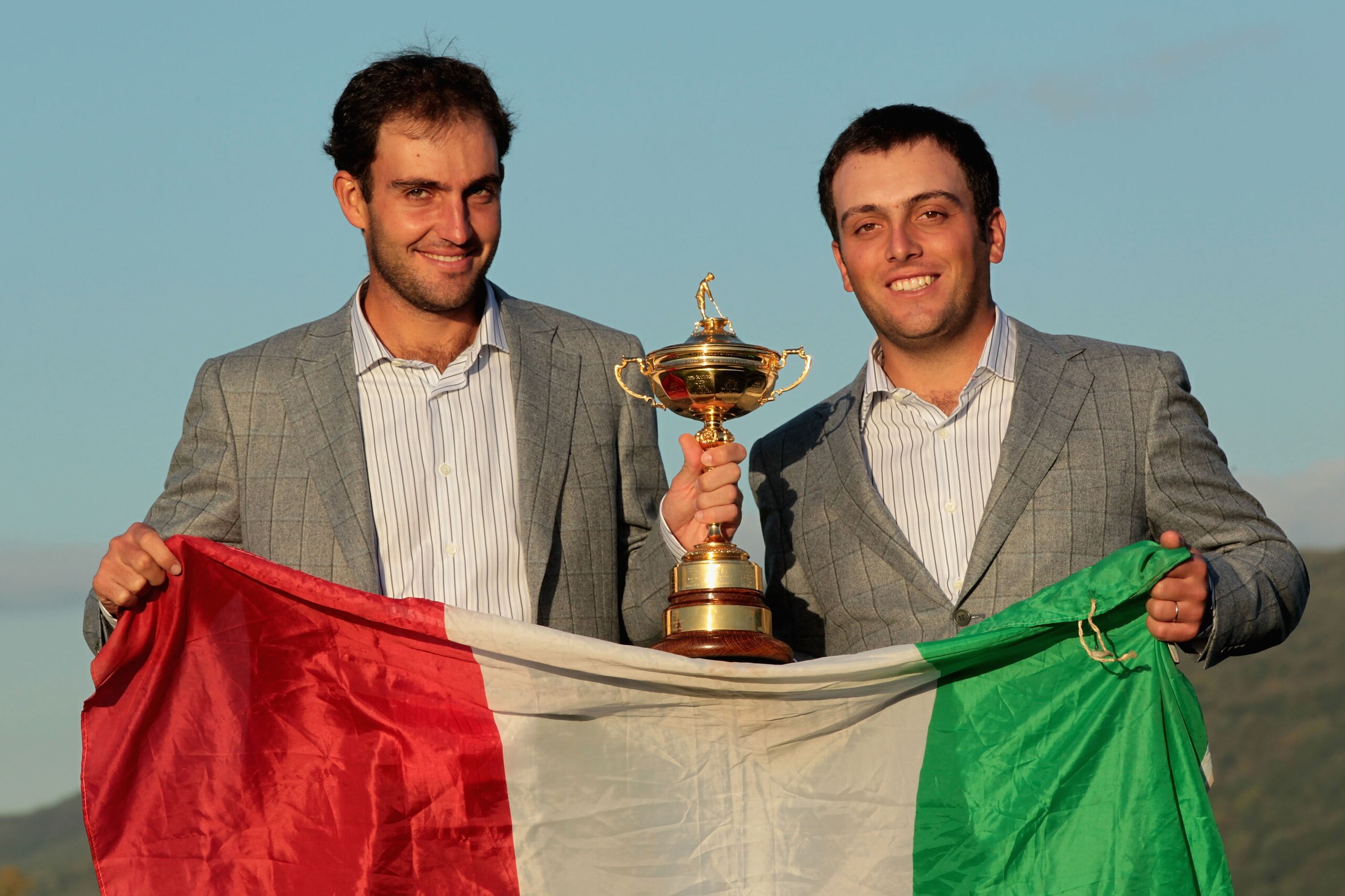 NEWPORT, WALES - OCTOBER 04: (L-R) European Team members Edoardo and Francesco Molinari pose with the Ryder Cup following Europe's 14.5 to 13.5 victory over the USA at the 2010 Ryder Cup at the Celtic Manor Resort on October 4, 2010 in Newport, Wales. ( NEWPORT, WALES - OCTOBER 04: (L-R) European Team members Edoardo and Francesco Molinari pose with the Ryder Cup following Europe's 14.5 to 13.5 victory over the USA at the 2010 Ryder Cup at the Celtic Manor Resort on October 4, 2010 in Newport, Wales. (