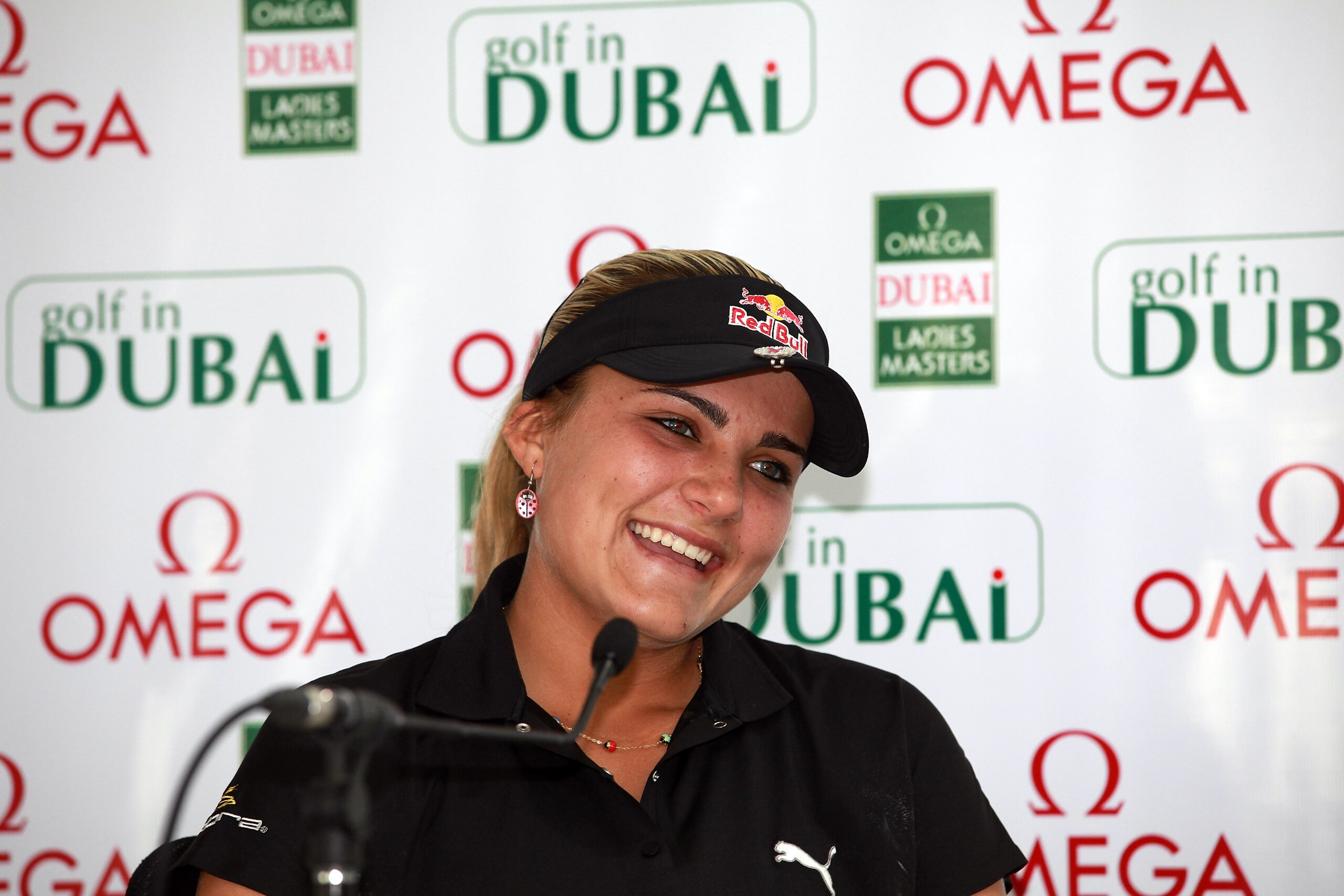 DUBAI, UNITED ARAB EMIRATES - DECEMBER 07: Alexis Thompson of the USA during her media conference before playing in the pro-am as a preview for the 2010 Dubai Ladies Masters on the Majilis Course at The Emirates Golf Club on December 7, 2010 in Dubai, Un DUBAI, UNITED ARAB EMIRATES - DECEMBER 07: Alexis Thompson of the USA during her media conference before playing in the pro-am as a preview for the 2010 Dubai Ladies Masters on the Majilis Course at The Emirates Golf Club on December 7, 2010 in Dubai, Un