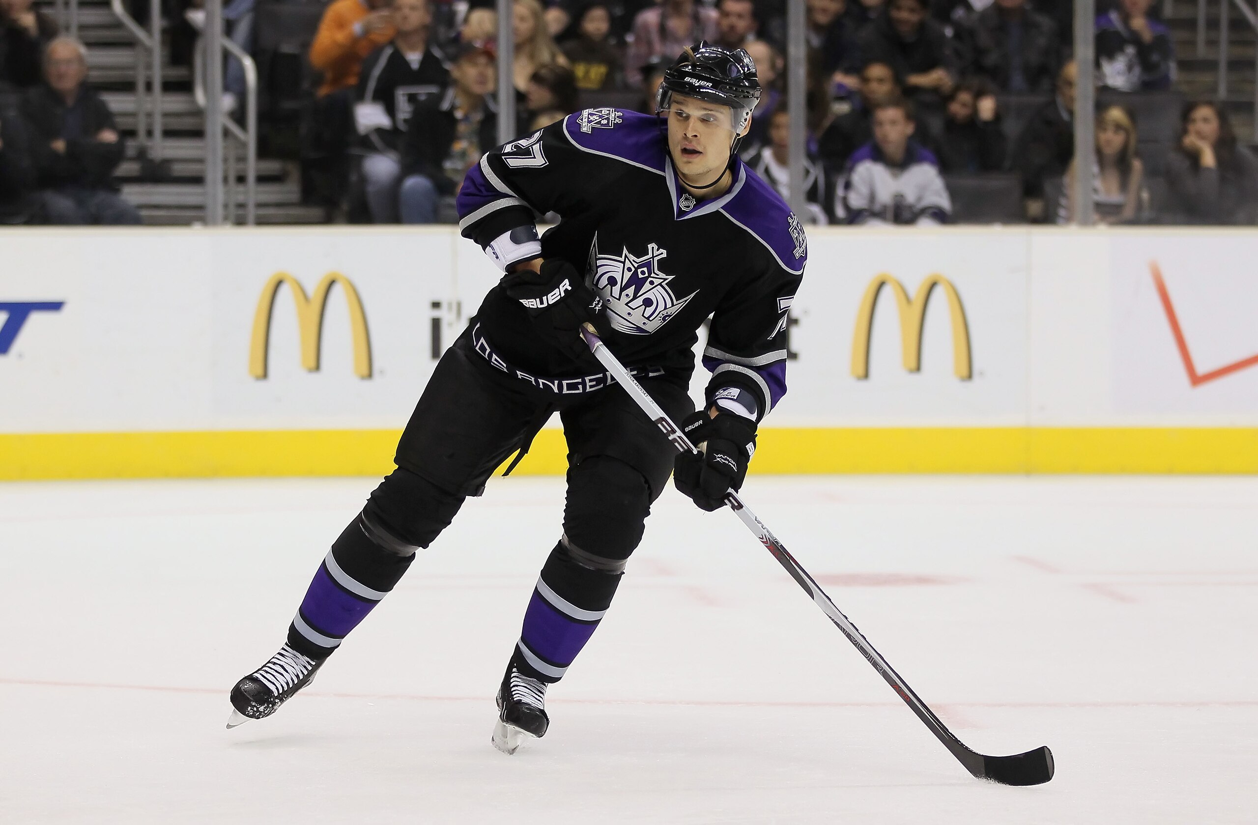 LOS ANGELES, CA - OCTOBER 30:  Alexei Ponikarovsky #27 of the Los Angeles Kings plays against the New Jersey Devils in the game at Staples Center on October 30, 2010 in Los Angeles, California. The Kings defeated the Devils 3-1.  (Photo by Jeff Gross/Gett