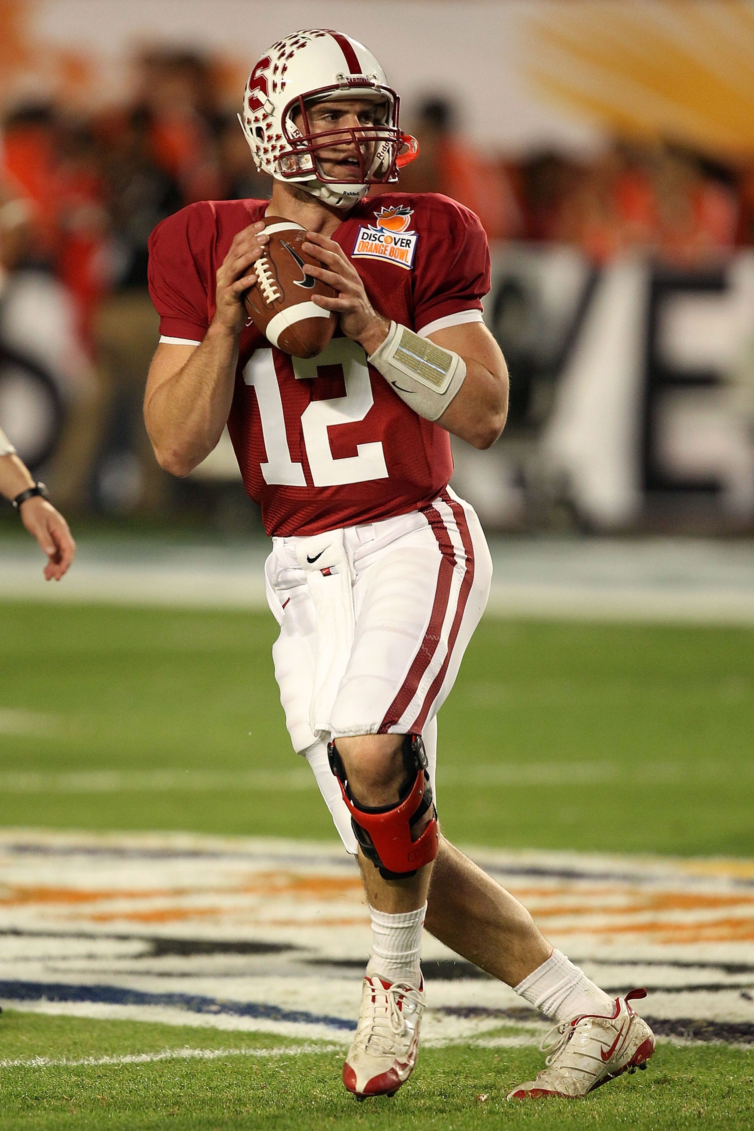 MIAMI, FL - JANUARY 03: Andrew Luck #12 of the Stanford Cardinal warm ups against the Virginia Tech Hokies during the 2011 Discover Orange Bowl at Sun Life Stadium on January 3, 2011 in Miami, Florida. (Photo by Streeter Lecka/Getty Images)