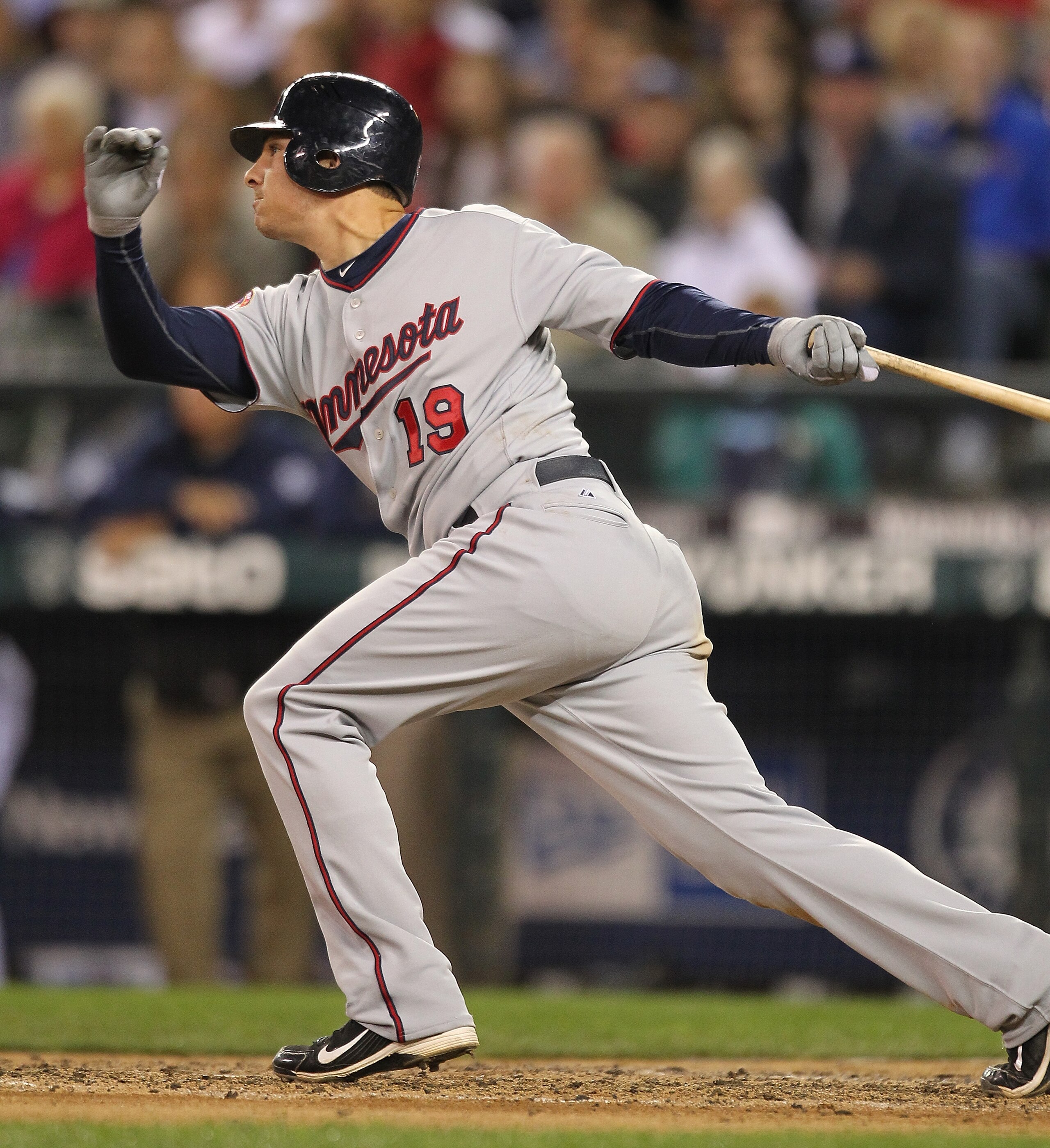SEATTLE - AUGUST 27: Danny Valencia #19 of the Minnesota Twins hits a two RBI triple against the Seattle Mariners at Safeco Field on August 27, 2010 in Seattle, Washington. (Photo by Otto Greule Jr/Getty Images) SEATTLE - AUGUST 27: Danny Valencia #19 of the Minnesota Twins hits a two RBI triple against the Seattle Mariners at Safeco Field on August 27, 2010 in Seattle, Washington. (Photo by Otto Greule Jr/Getty Images)