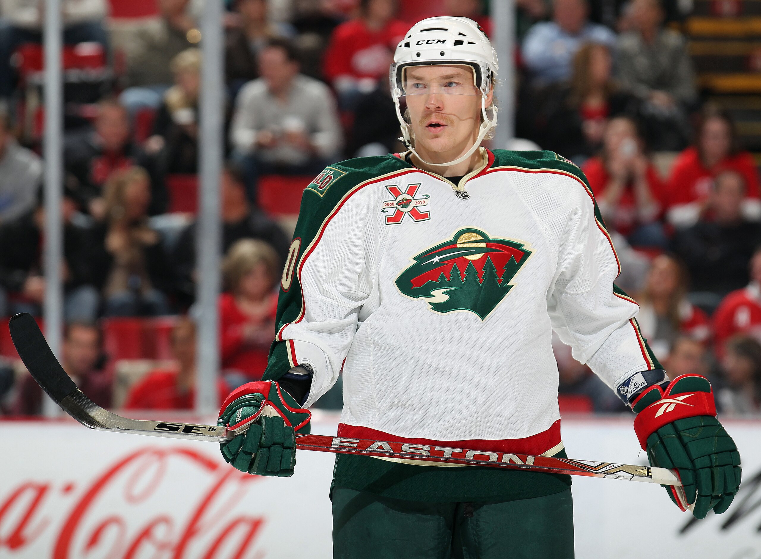 DETROIT, MI - NOVEMBER 19:  Antti Miettinen #20 of the Minnesota Wild waits for a faceoff in a game against the Detroit Red Wings on November 19, 2010 at the Joe Louis Arena in Detroit, Michigan. The Wild defeated the Wings 4-3 in overtime. (Photo by Clau