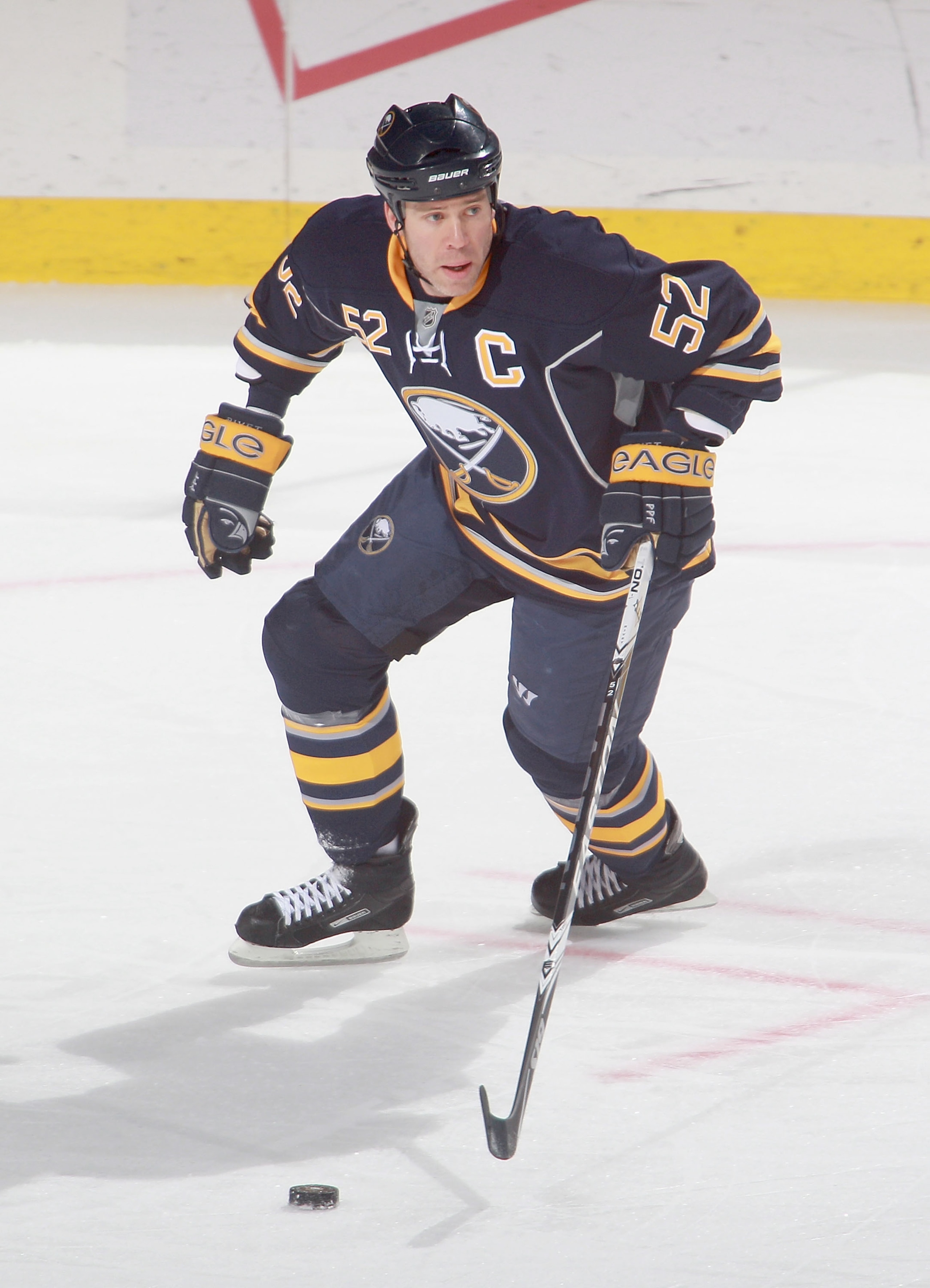 BUFFALO, NY - DECEMBER 23: Craig Rivet #52 of the Buffalo Sabres skates against the Florida Panthers at HSBC Arena on December 23, 2010 in Buffalo, New York. Florida won 4-3. (Photo by Rick Stewart/Getty Images)