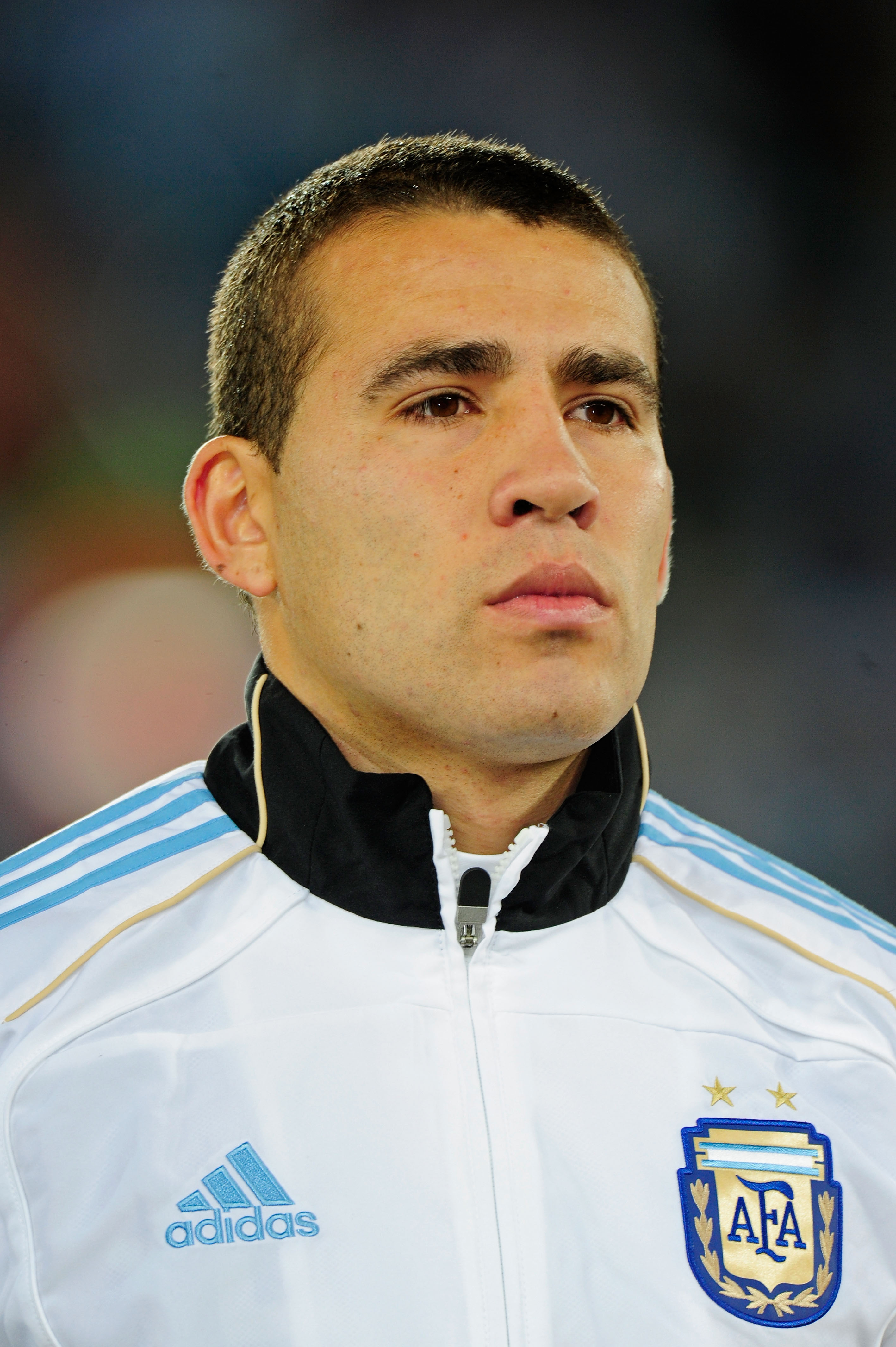 POLOKWANE, SOUTH AFRICA - JUNE 22:  Nicolas Otamendi of Argentina lines up for the national anthems prior to the 2010 FIFA World Cup South Africa Group B match between Greece and Argentina at Peter Mokaba Stadium on June 22, 2010 in Polokwane, South Afric