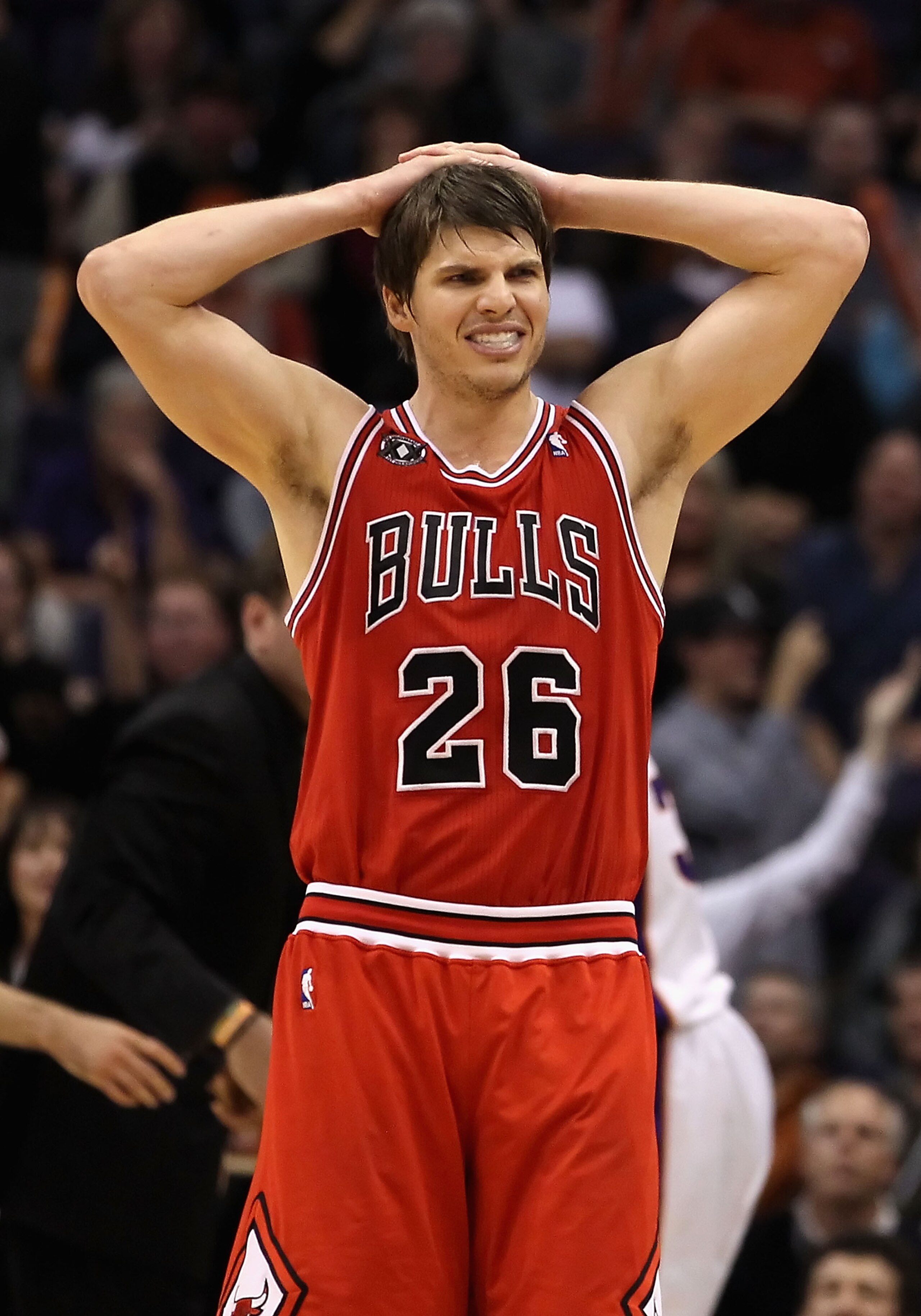 PHOENIX - NOVEMBER 24:  Kyle Korver #26 of the Chicago Bulls reacts during the NBA game against the Phoenix Suns at US Airways Center on November 24, 2010 in Phoenix, Arizona. NOTE TO USER: User expressly acknowledges and agrees that, by downloading and o