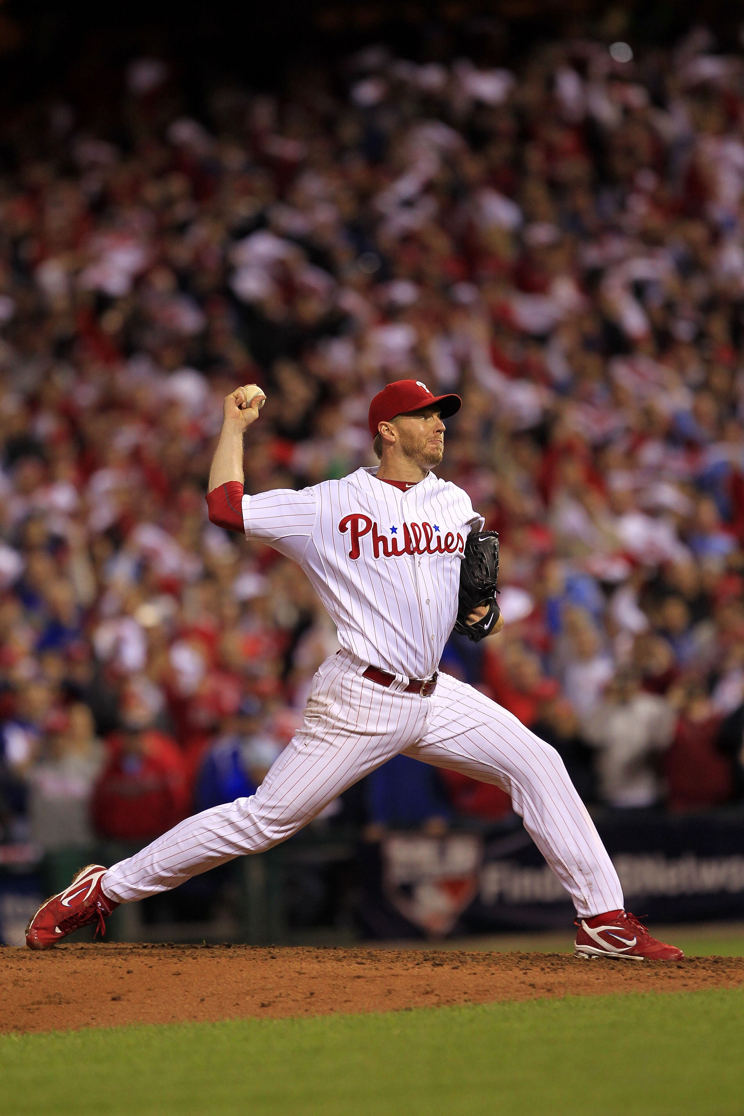 PHILADELPHIA - OCTOBER 06: Roy Halladay #34 of the Philadelphia Phillies pitches in the ninth inning during his no-hitter in Game 1 of the NLDS against the Cincinnati Reds at Citizens Bank Park on October 6, 2010 in Philadelphia, Pennsylvania.The Phillies