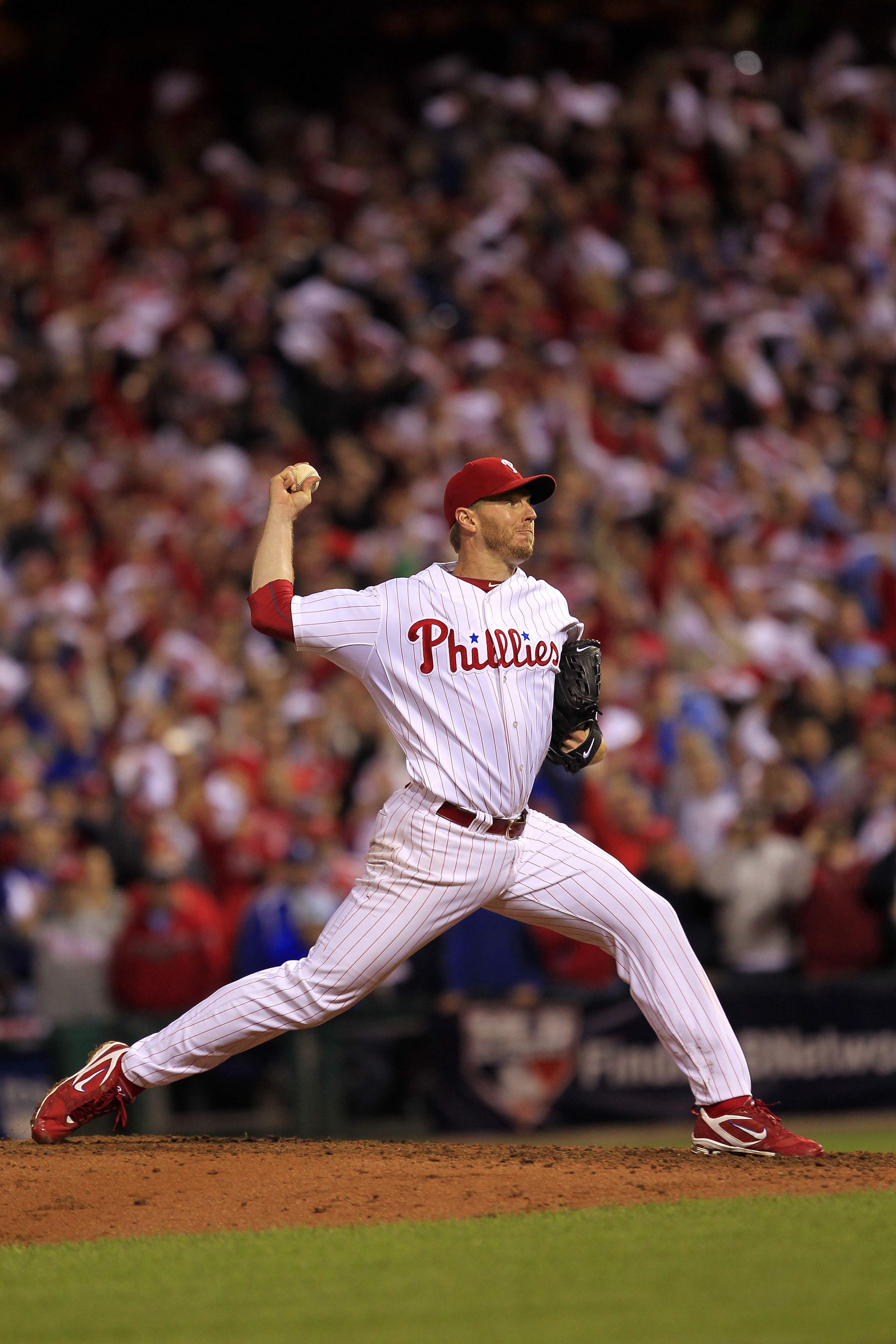 PHILADELPHIA - OCTOBER 06: Roy Halladay #34 of the Philadelphia Phillies pitches in the ninth inning during his no-hitter in Game 1 of the NLDS against the Cincinnati Reds at Citizens Bank Park on October 6, 2010 in Philadelphia, Pennsylvania.The Phillies