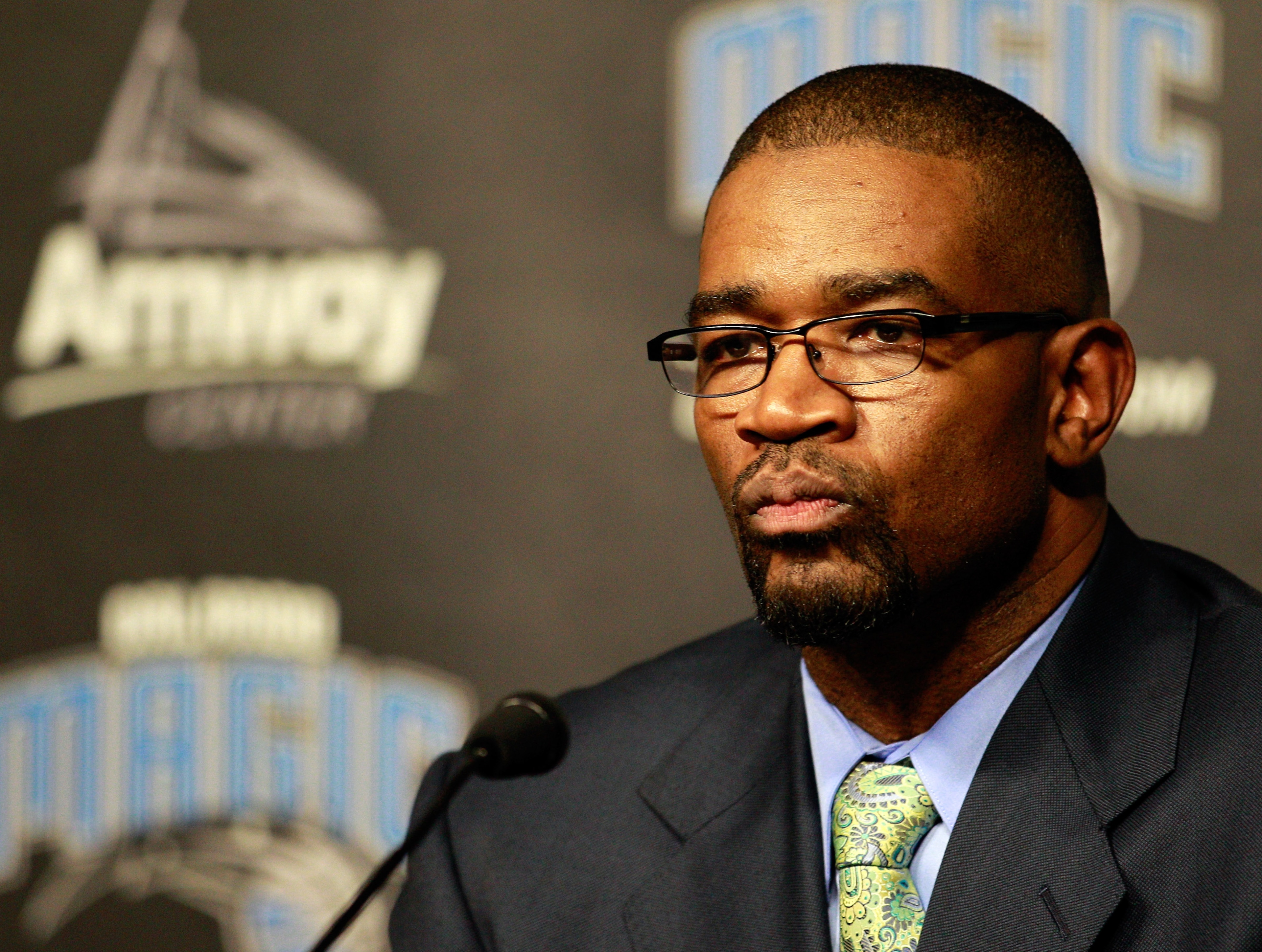 ORLANDO, FL - DECEMBER 18: Orlando Magic General Manager Otis Smith speaks to the media regarding the aquisition of Gilbert Arenas from the Washington Wizards, Jason Richardson, Hedo Turkoglu, and Earl Clark from the Phoenix Suns at Amway Arena on Decemb ORLANDO, FL - DECEMBER 18: Orlando Magic General Manager Otis Smith speaks to the media regarding the aquisition of Gilbert Arenas from the Washington Wizards, Jason Richardson, Hedo Turkoglu, and Earl Clark from the Phoenix Suns at Amway Arena on Decemb