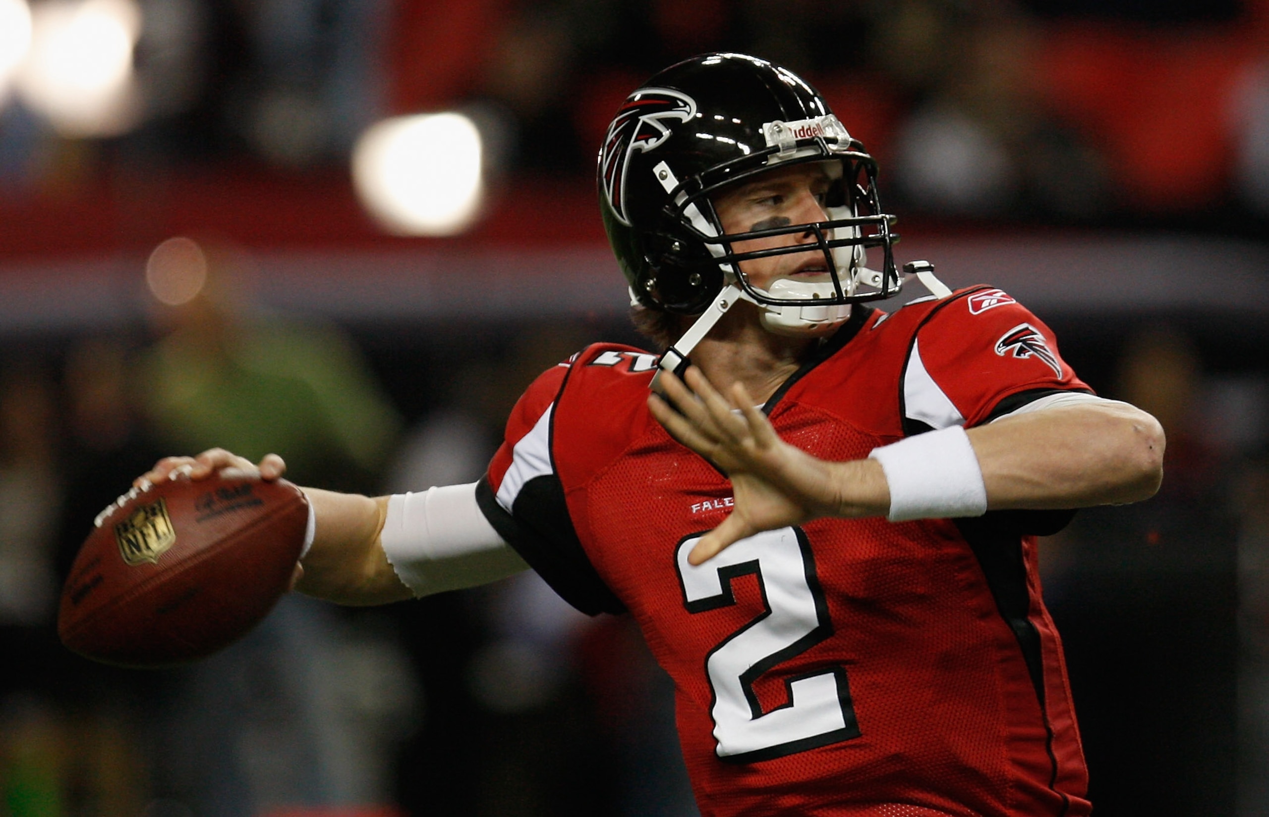 ATLANTA, GA - DECEMBER 27: Quarterback Matt Ryan #2 of the Atlanta Falcons throws a pass during warm-ups prior to the start of the game against the New Orleans Saints at the Georgia Dome on December 27, 2010 in Atlanta, Georgia. (Photo by Scott Halleran ATLANTA, GA - DECEMBER 27: Quarterback Matt Ryan #2 of the Atlanta Falcons throws a pass during warm-ups prior to the start of the game against the New Orleans Saints at the Georgia Dome on December 27, 2010 in Atlanta, Georgia. (Photo by Scott Halleran