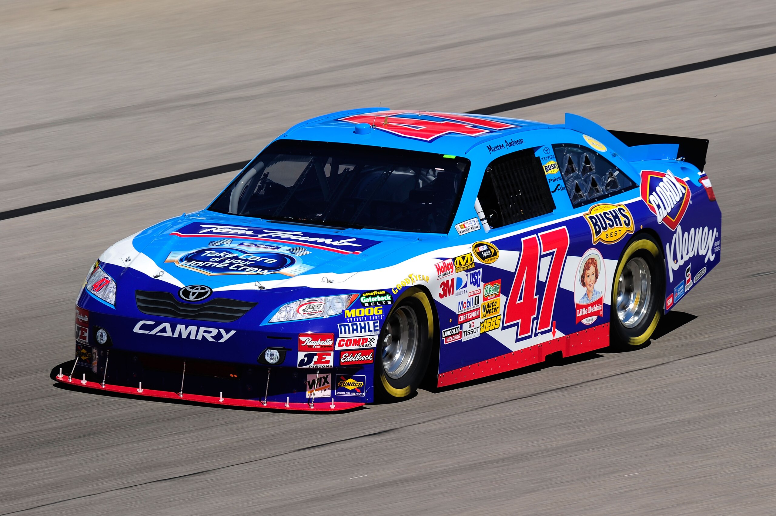 FORT WORTH, TX - NOVEMBER 05:  Marcos Ambrose drives the #47 Tom Thumb Toyota during practice for the NASCAR Sprint Cup Series AAA Texas 500 at Texas Motor Speedway on November 5, 2010 in Fort Worth, Texas.  (Photo by Robert Laberge/Getty Images for NASCA