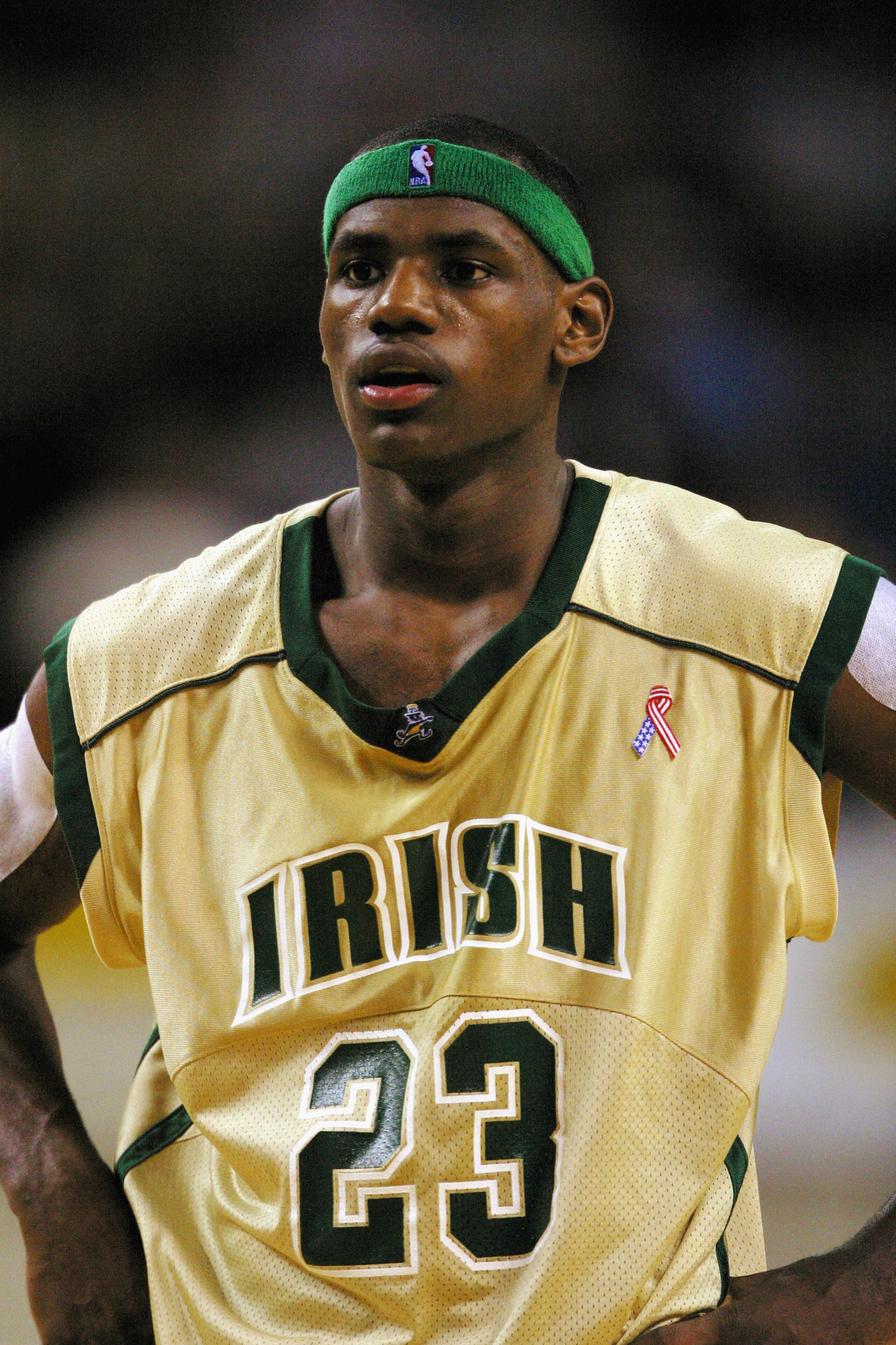 CLEVELAND - DECEMBER 12:  LeBron James #23 of St. Vincent-St. Mary High School  looks on against Oak Hill Academy at the Cleveland State University Convocation Center on December 12, 2002 in Cleveland, Ohio.  James scored 31 points in leading St. Vincent-