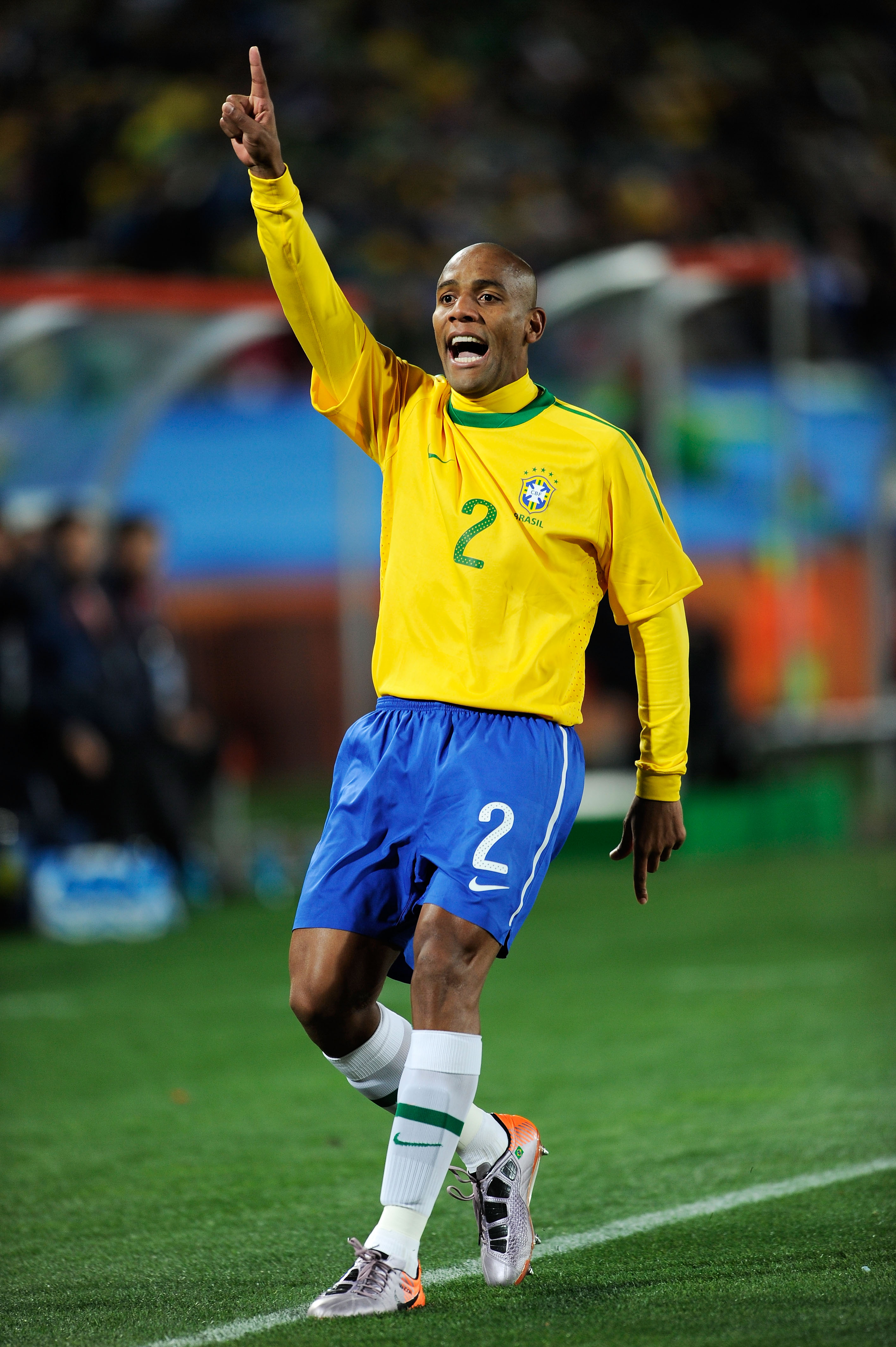 JOHANNESBURG, SOUTH AFRICA - JUNE 15:  Maicon of Brazil gestures during the 2010 FIFA World Cup South Africa Group G match between Brazil and North Korea at Ellis Park Stadium on June 15, 2010 in Johannesburg, South Africa.  (Photo by Stuart Franklin/Gett