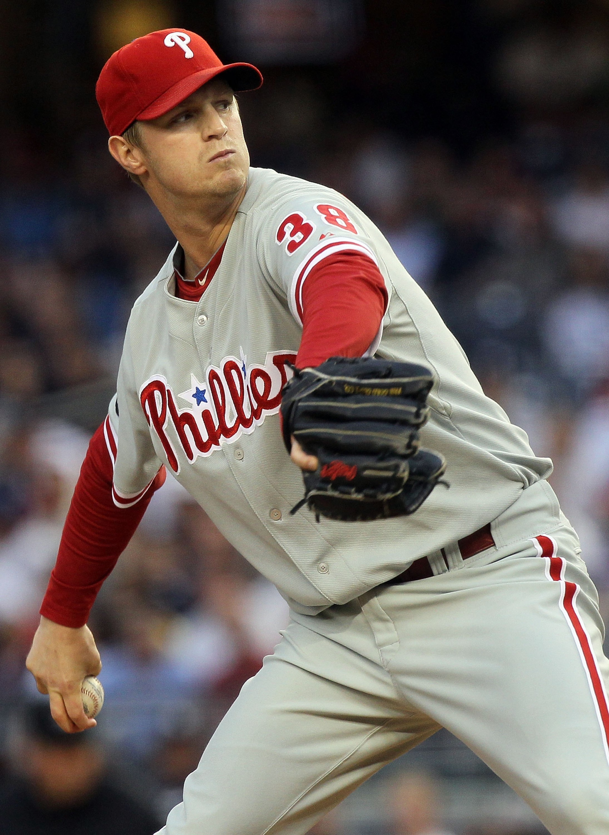 NEW YORK - JUNE 17:  Kyle Kendrick #38 of the Philadelphia Phillies delivers a pitch against the New York Yankees on June 17, 2010 at Yankee Stadium in the Bronx borough of New York City.  (Photo by Jim McIsaac/Getty Images)
