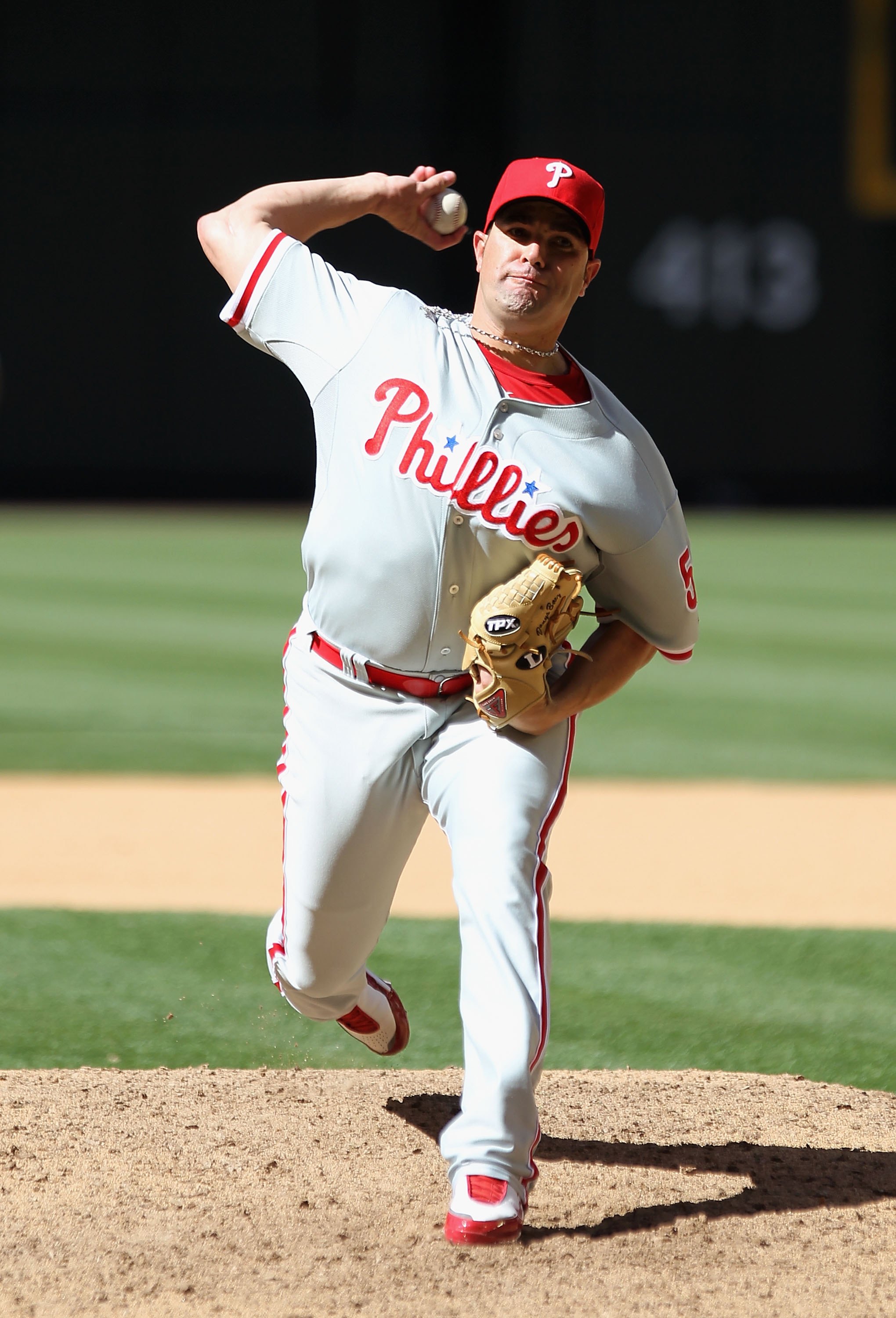 PHOENIX - APRIL 25:  Relief pitcher Danys Baez #55 of the Philadelphia Phillies pitches against the Arizona Diamondbacks during the Major League Baseball game at Chase Field on April 25, 2010 in Phoenix, Arizona. The Diamondbacks defeated the Phillies 8-6