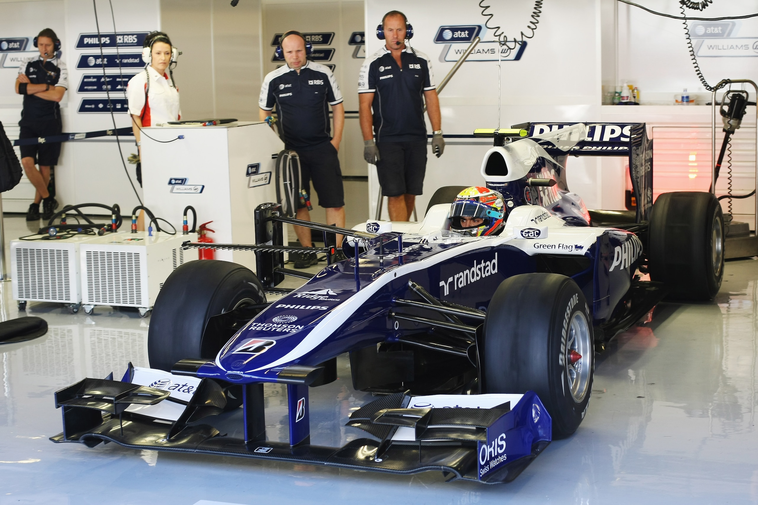 ABU DHABI, UNITED ARAB EMIRATES - NOVEMBER 17:  Pastor Maldonado of Venezuala and Williams F1 Team prepares to go out on track during the Young Driver Testing at the Yas Marina Circuit on November 17, 2010 in Abu Dhabi, United Arab Emirates.  (Photo by An