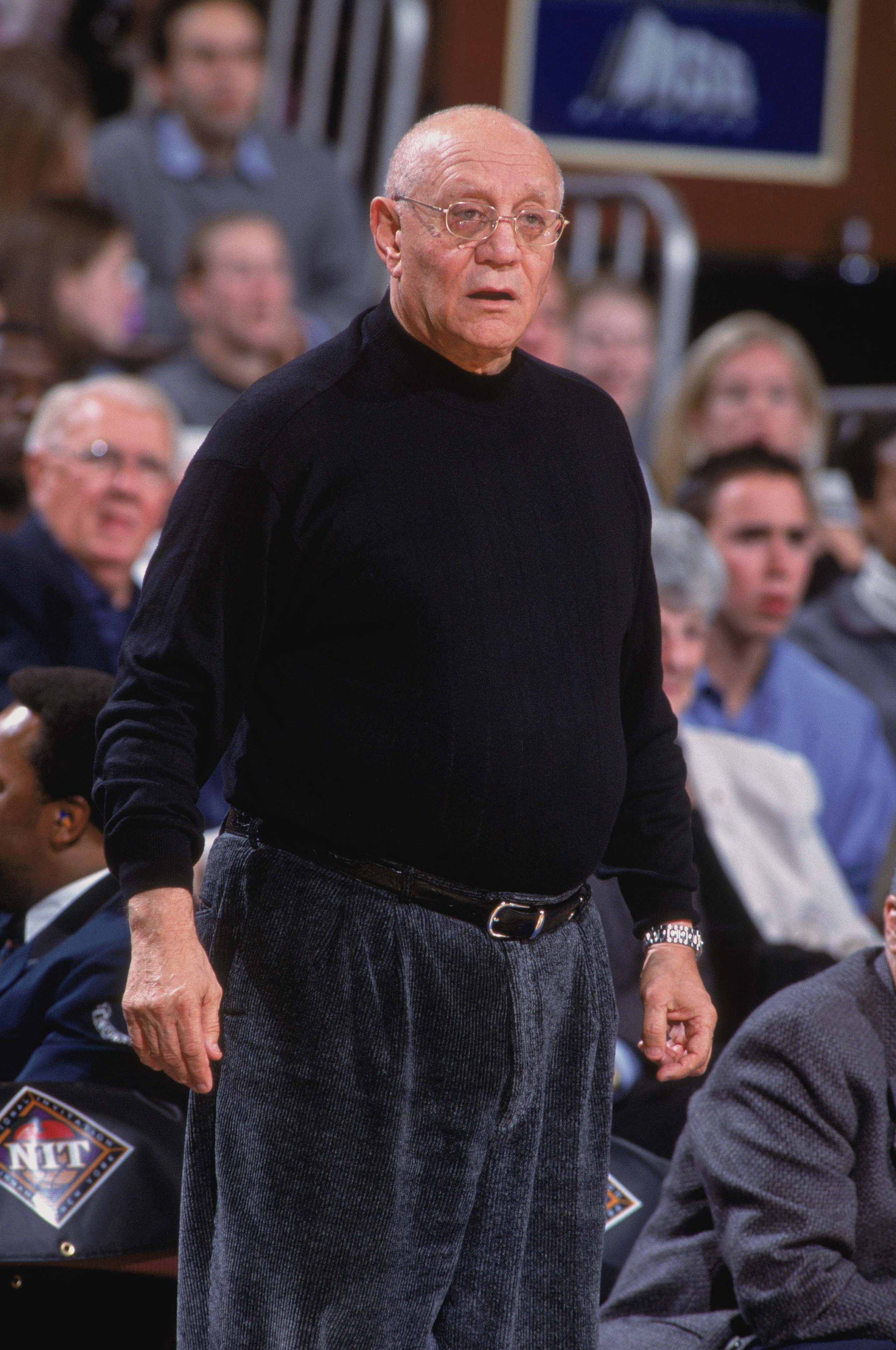 23 Nov 2001:  Head Coach Jerry Tarkanian of the Fresno State Bulldogs stands to watch the play against the Michigan State Spartans during the NCAA game at Madison Square Garden in New York, New York.  Fresno State defeated Michigan State 63-58.Mandatory C