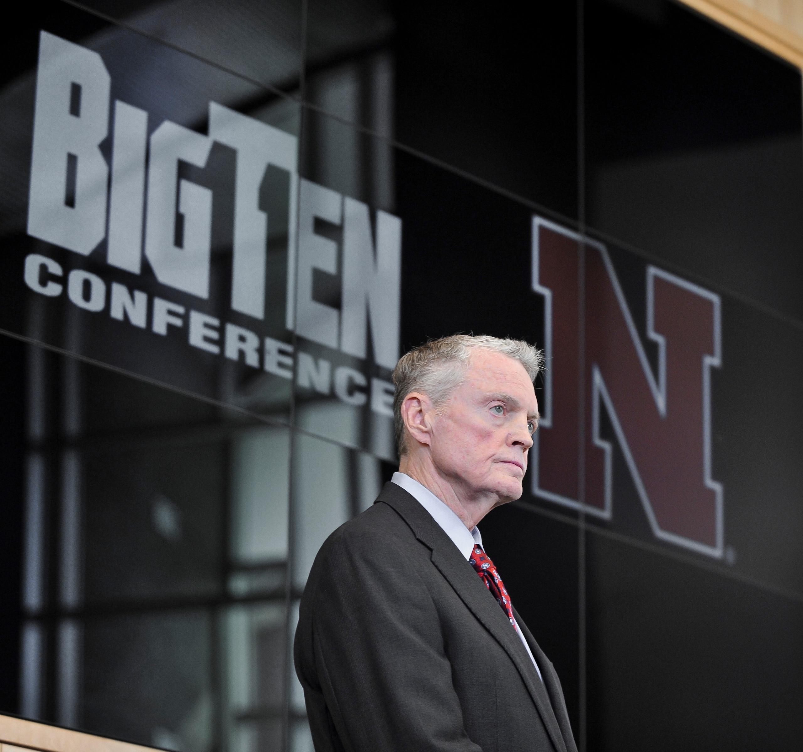LINCOLN, NE - JUNE 11: University of Nebraska Athletic Director Tom Osbourne looks on as Big Ten Commissioner James Delany welcomes the University of Nebraska into the Big Ten conference June 11, 2010 Lincoln, Nebraska. The university will begin integr LINCOLN, NE - JUNE 11: University of Nebraska Athletic Director Tom Osbourne looks on as Big Ten Commissioner James Delany welcomes the University of Nebraska into the Big Ten conference June 11, 2010 Lincoln, Nebraska. The university will begin integr