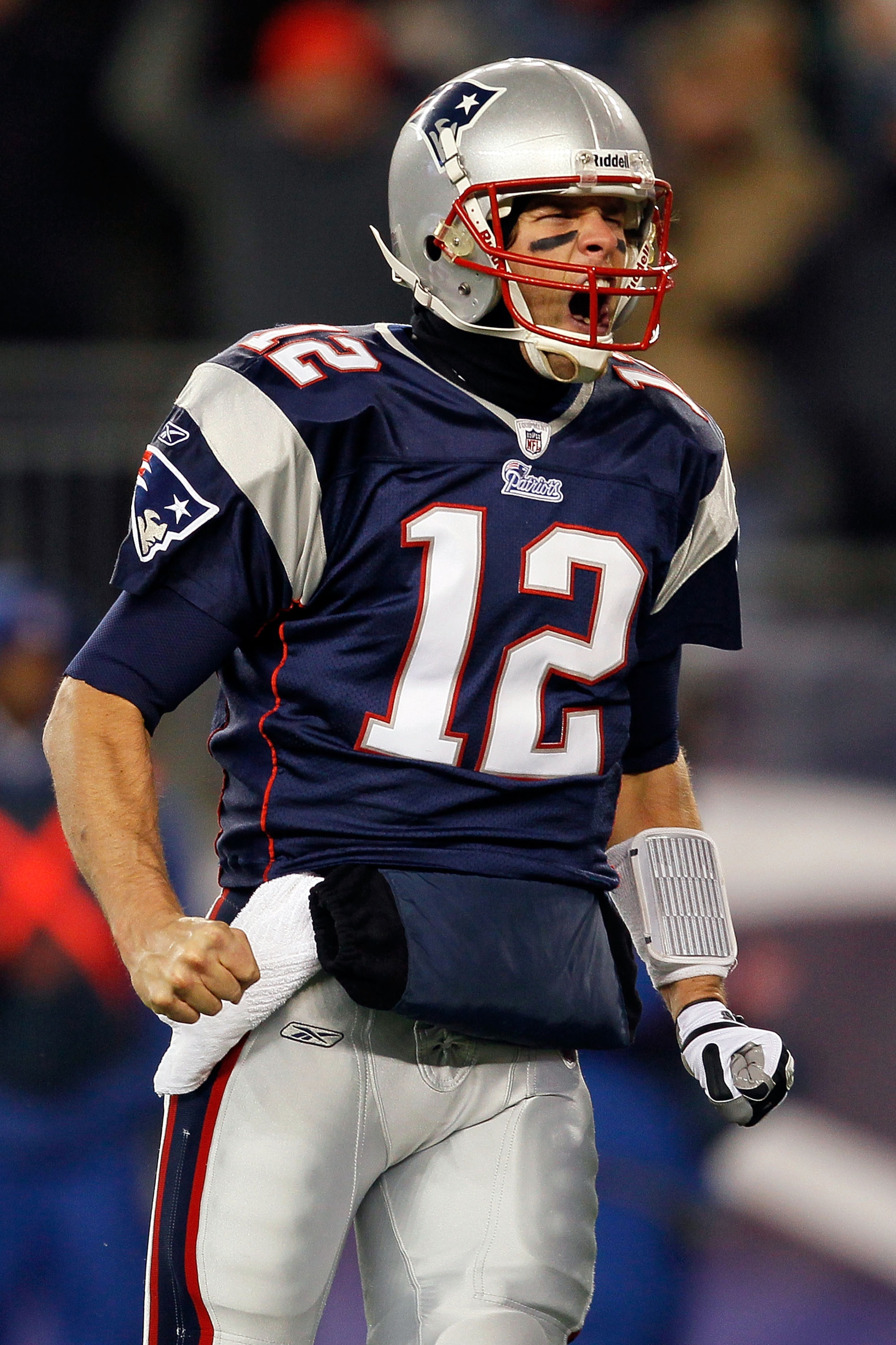 FOXBORO, MA - DECEMBER 06: Tom Brady #12 of the New England Patriots reacts after BenJarvus Green-Ellis scored a 1-yard rushing touchdown in the first quarter against the New York Jets at Gillette Stadium on December 6, 2010 in Foxboro, Massachusetts. ( FOXBORO, MA - DECEMBER 06: Tom Brady #12 of the New England Patriots reacts after BenJarvus Green-Ellis scored a 1-yard rushing touchdown in the first quarter against the New York Jets at Gillette Stadium on December 6, 2010 in Foxboro, Massachusetts. (