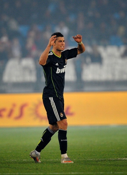 ALMERIA, SPAIN - JANUARY 16:  Cristiano Ronaldo of Real Madrid reacts during the La Liga match between UD Almeria and Real Madrid at Estadio del Mediterraneo on January 16, 2011 in Almeria, Spain.  (Photo by Denis Doyle/Getty Images)