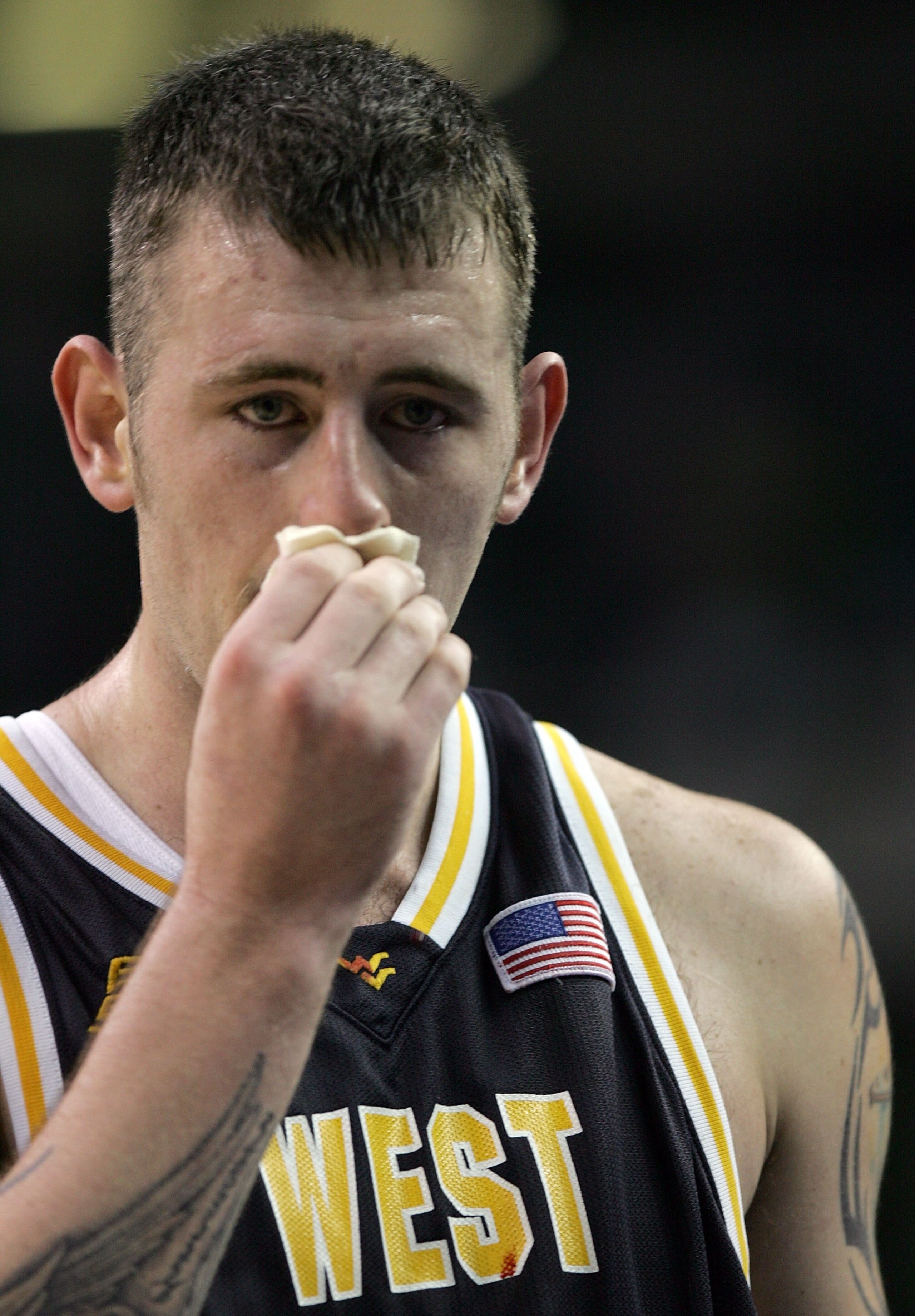 ATLANTA - MARCH 23:  Kevin Pittsnogle #34 of the West Virginia Mountaineers walks off the court after Texas won 74-71 in the third round game of the 2006 NCAA Division I Men's Basketball Tournament Regional against the Texas Longhorns at the Georgia Dome 