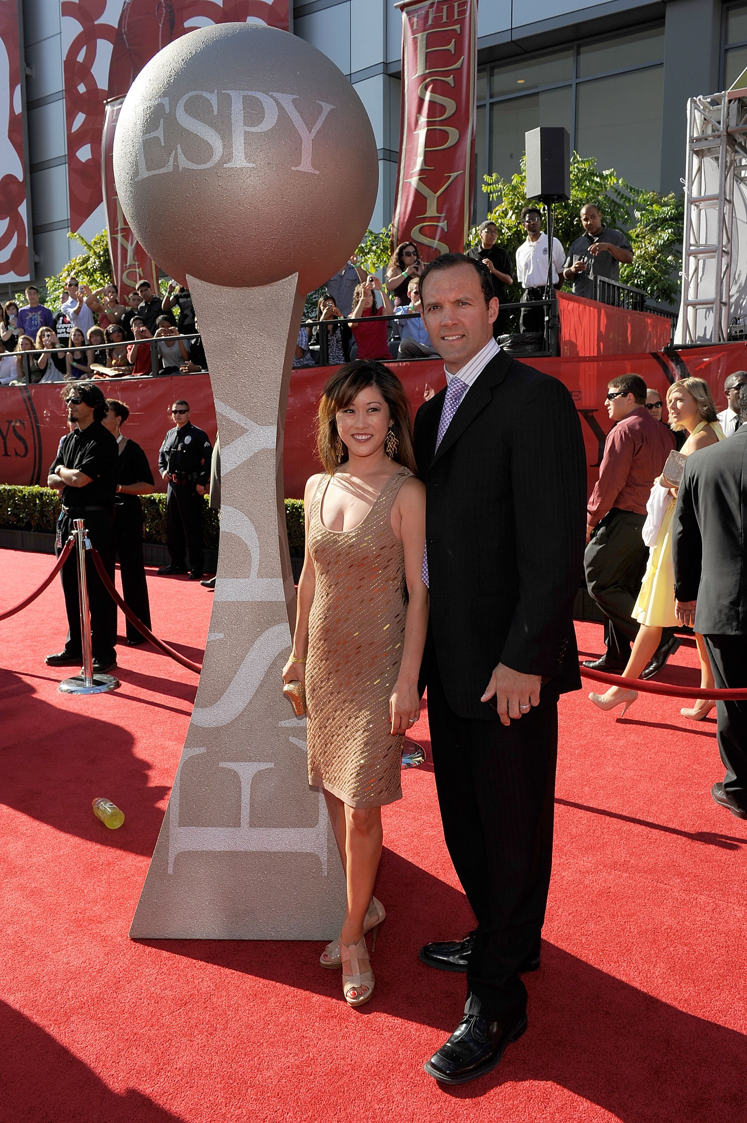 LOS ANGELES, CA - JULY 15: Figure skater Kristi Yamaguchi and husband Bret Hedican arrive at the 2009 ESPY Awards held at Nokia Theatre LA Live on July 15, 2009 in Los Angeles, California. The 17th annual ESPYs will air on Sunday, July 19 at 9PM ET on E LOS ANGELES, CA - JULY 15: Figure skater Kristi Yamaguchi and husband Bret Hedican arrive at the 2009 ESPY Awards held at Nokia Theatre LA Live on July 15, 2009 in Los Angeles, California. The 17th annual ESPYs will air on Sunday, July 19 at 9PM ET on E