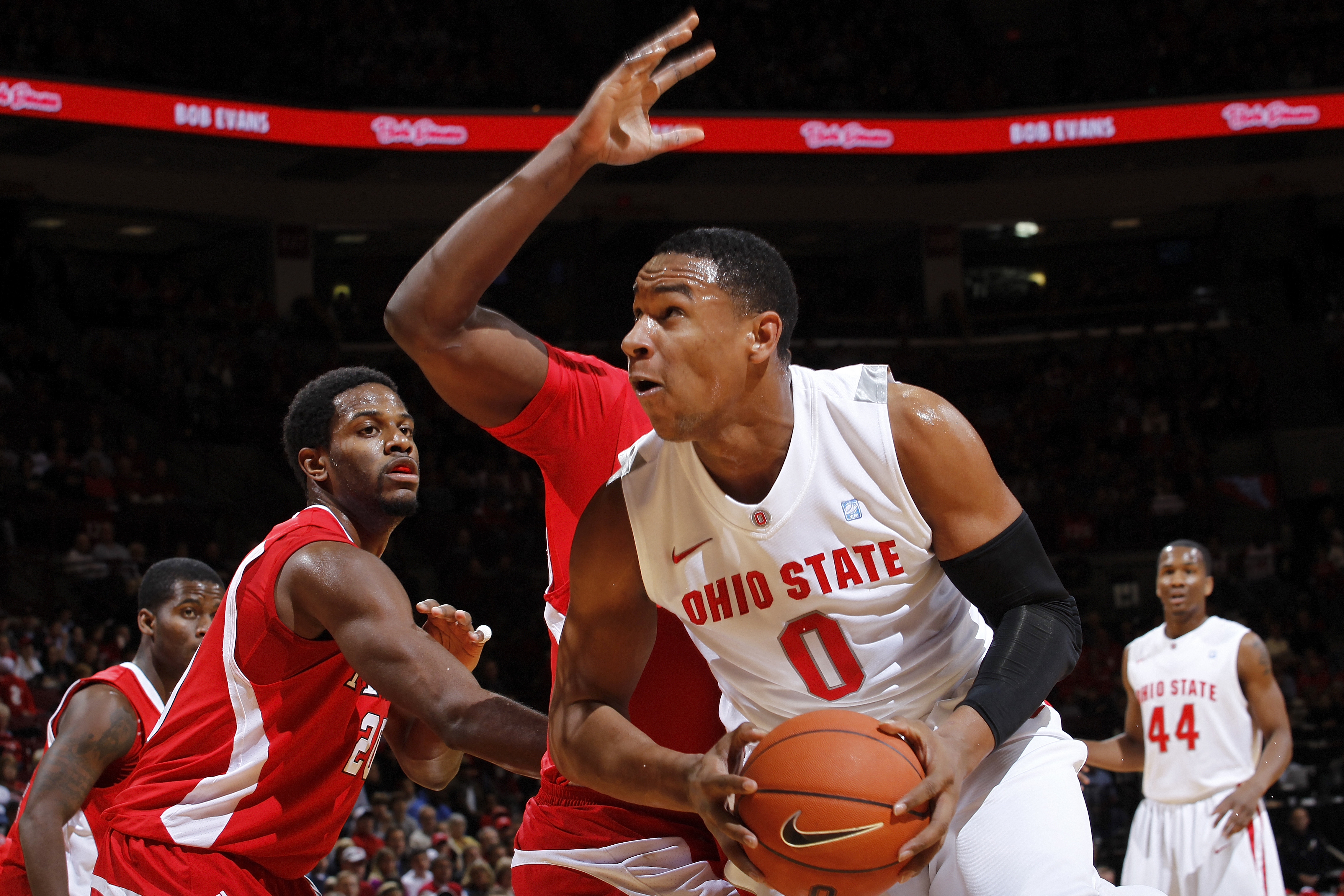 COLUMBUS, OH - NOVEMBER 26: Jared Sullinger #0 of the Ohio State Buckeyes looks to the basket against the Miami RedHawks at Value City Arena on November 26, 2010 in Columbus, Ohio. Ohio State won 66-45. (Photo by Joe Robbins/Getty Images)