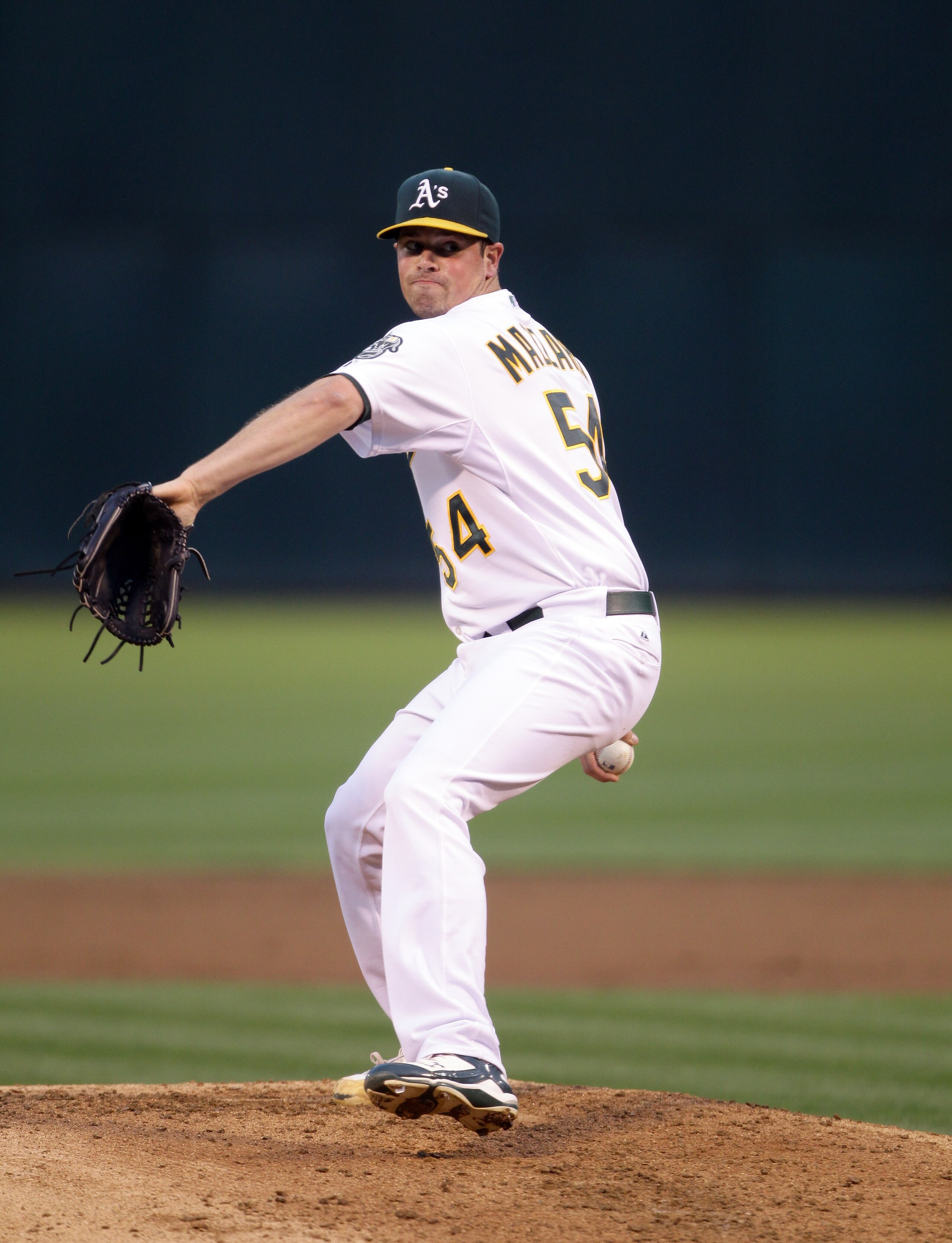 OAKLAND, CA - AUGUST 20:  Vin Mazzaro #54 of the Oakland Athletics pitches against the Tampa Bay Rays at the Oakland-Alameda County Coliseum  on August 20, 2010 in Oakland, California.  (Photo by Ezra Shaw/Getty Images)