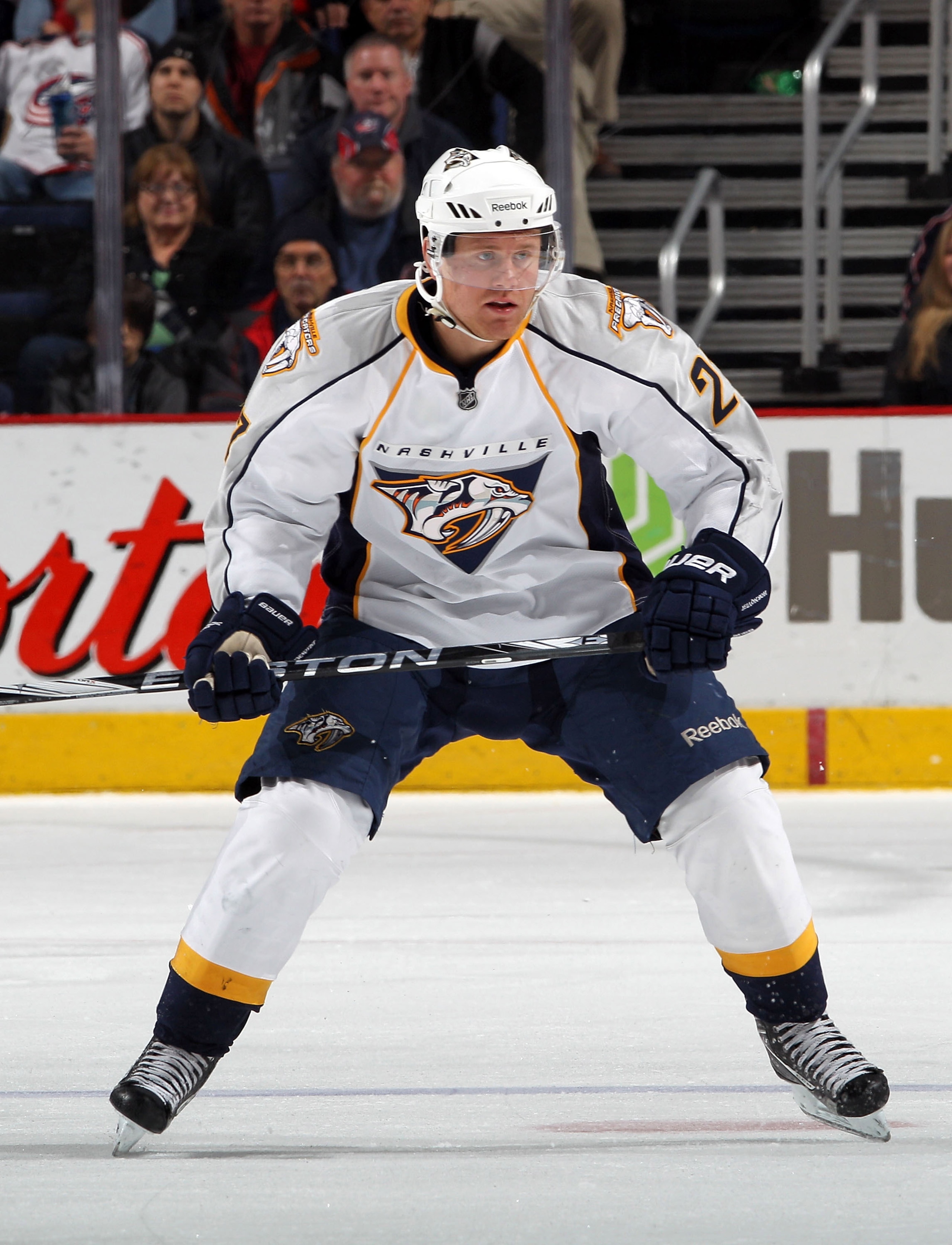 COLUMBUS, OH - DECEMBER 01:  Patric Hornqvist #27 of the Nashville Predators skates against the Columbus Blue Jackets at the Nationwide Arena on December 1, 2010 in Columbus, Ohio.  (Photo by Bruce Bennett/Getty Images)