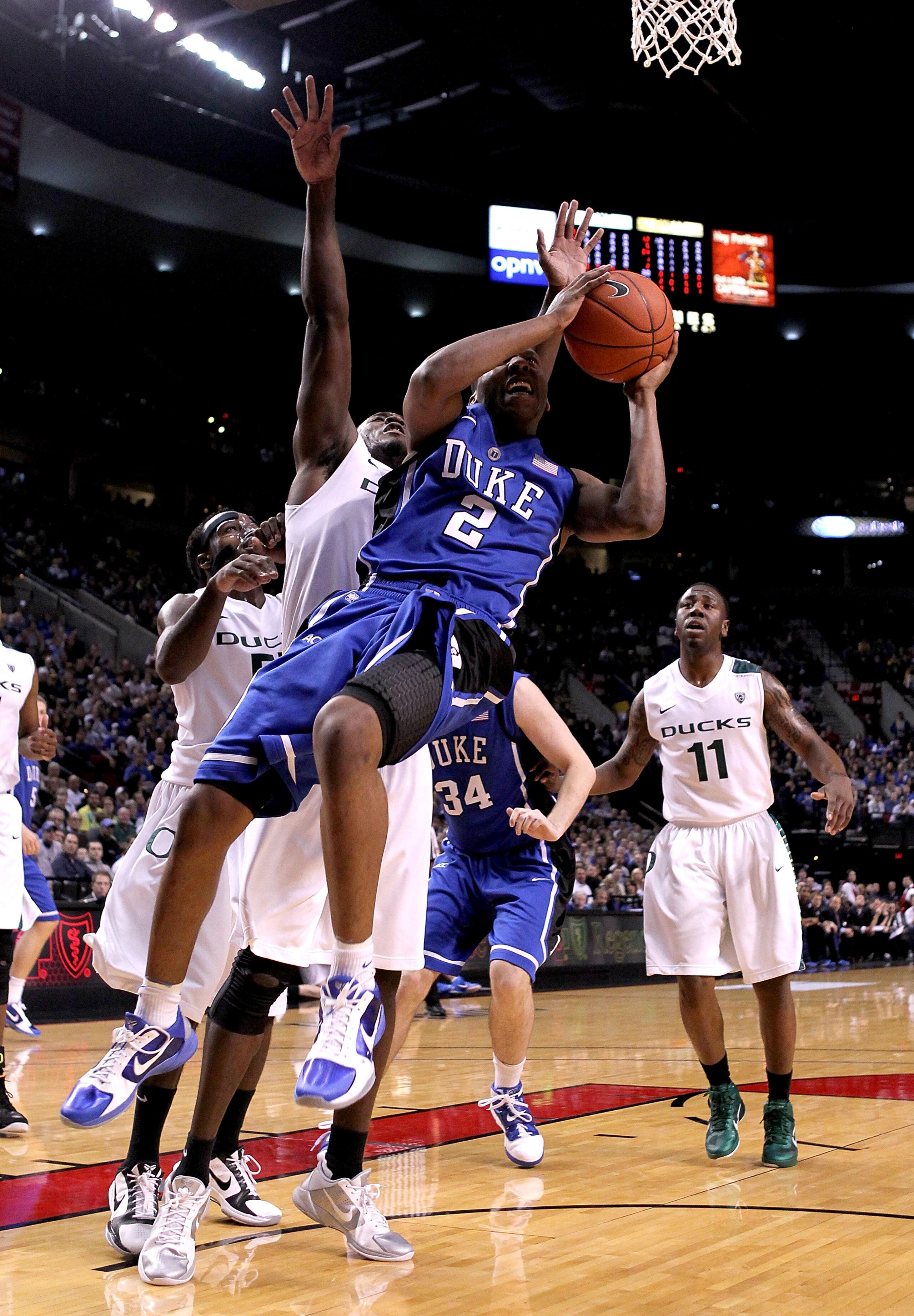 PORTLAND, OR - NOVEMBER 27:  Nolan Smith #2 of the Duke Blue Devils shoots a layup against the Oregon Ducks on November 27, 2010 at the Rose Garden in Portland, Oregon.  (Photo by Jonathan Ferrey/Getty Images)