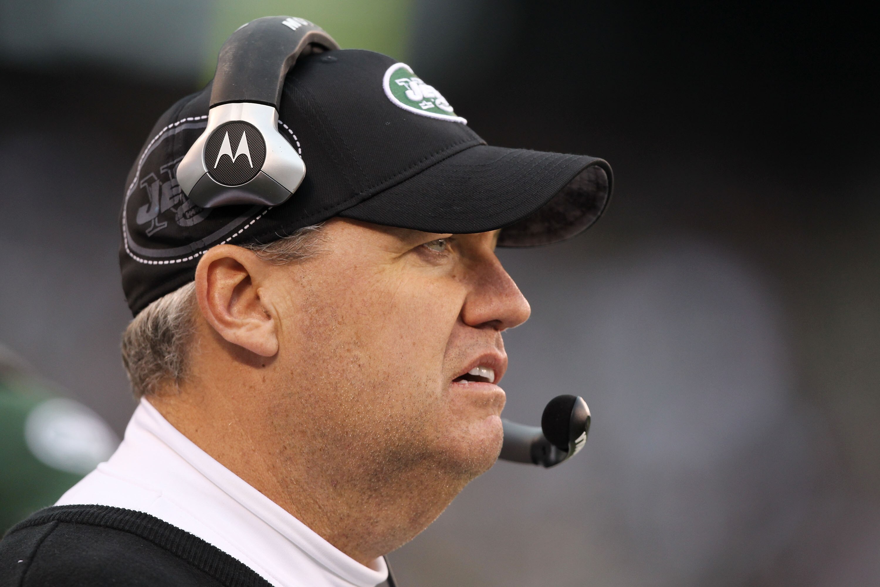 EAST RUTHERFORD, NJ - JANUARY 02:  head coach Rex Ryan of the New York Jets looks on against the Buffalo Bills at New Meadowlands Stadium on January 2, 2011 in East Rutherford, New Jersey.  (Photo by Al Bello/Getty Images)